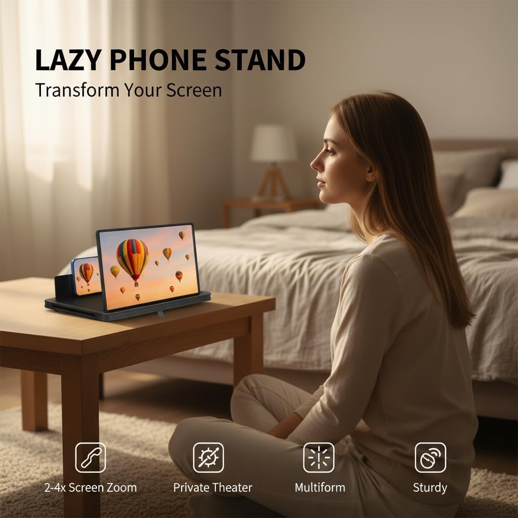 AIPULL 3X 12 Screen Magnifier for Cell Phone, Acrylic Phone Screen Enlarger with Adjustable Stand, Foldable Hands-Free