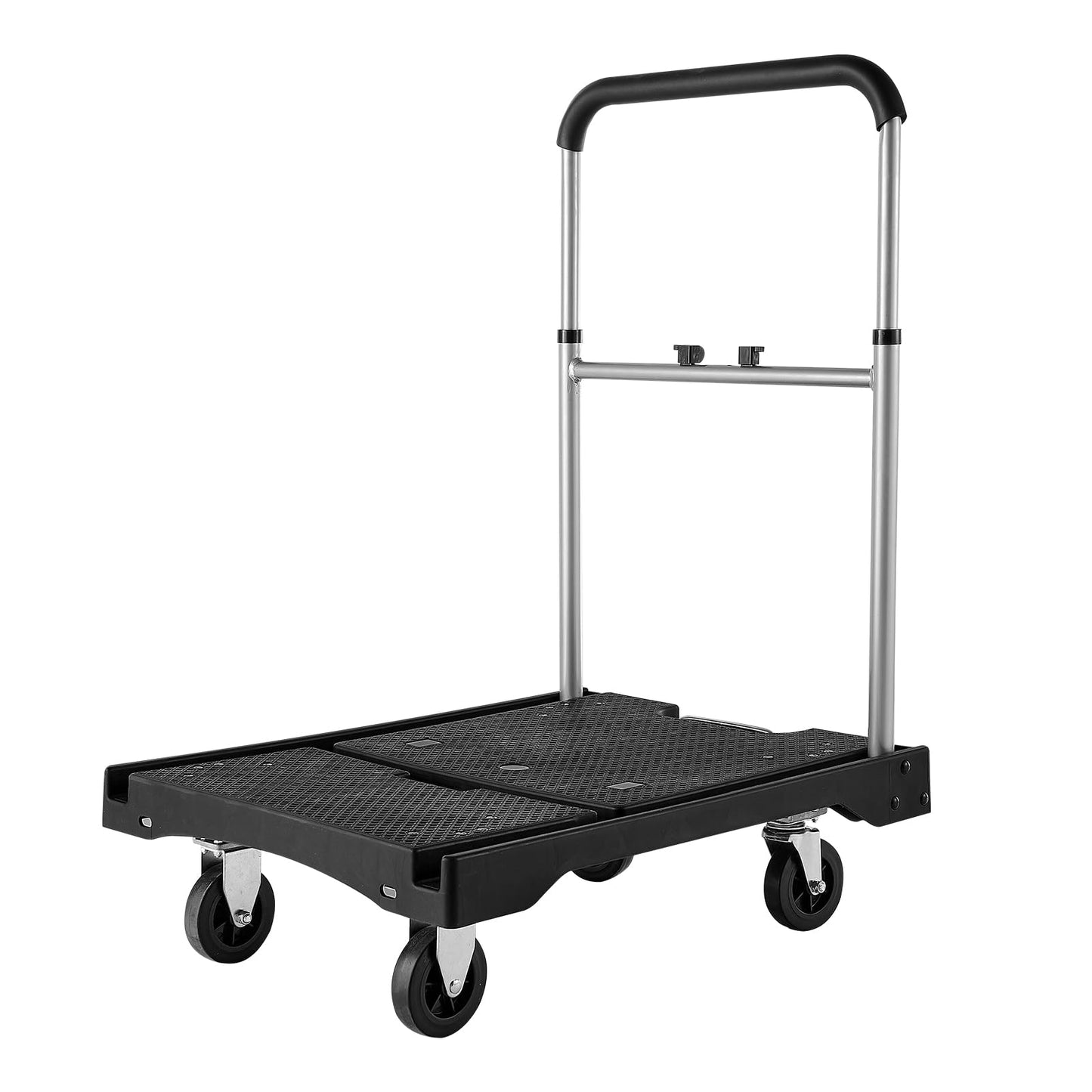 VEVOR Foldable Utility Cart, 330LBS Portable Dolly Cart with Telescoping Handle for Boxes, Crates, Groceries, Folding Platform Truck with 360° Swivel Wheels for Garage/Garden/Office, Black