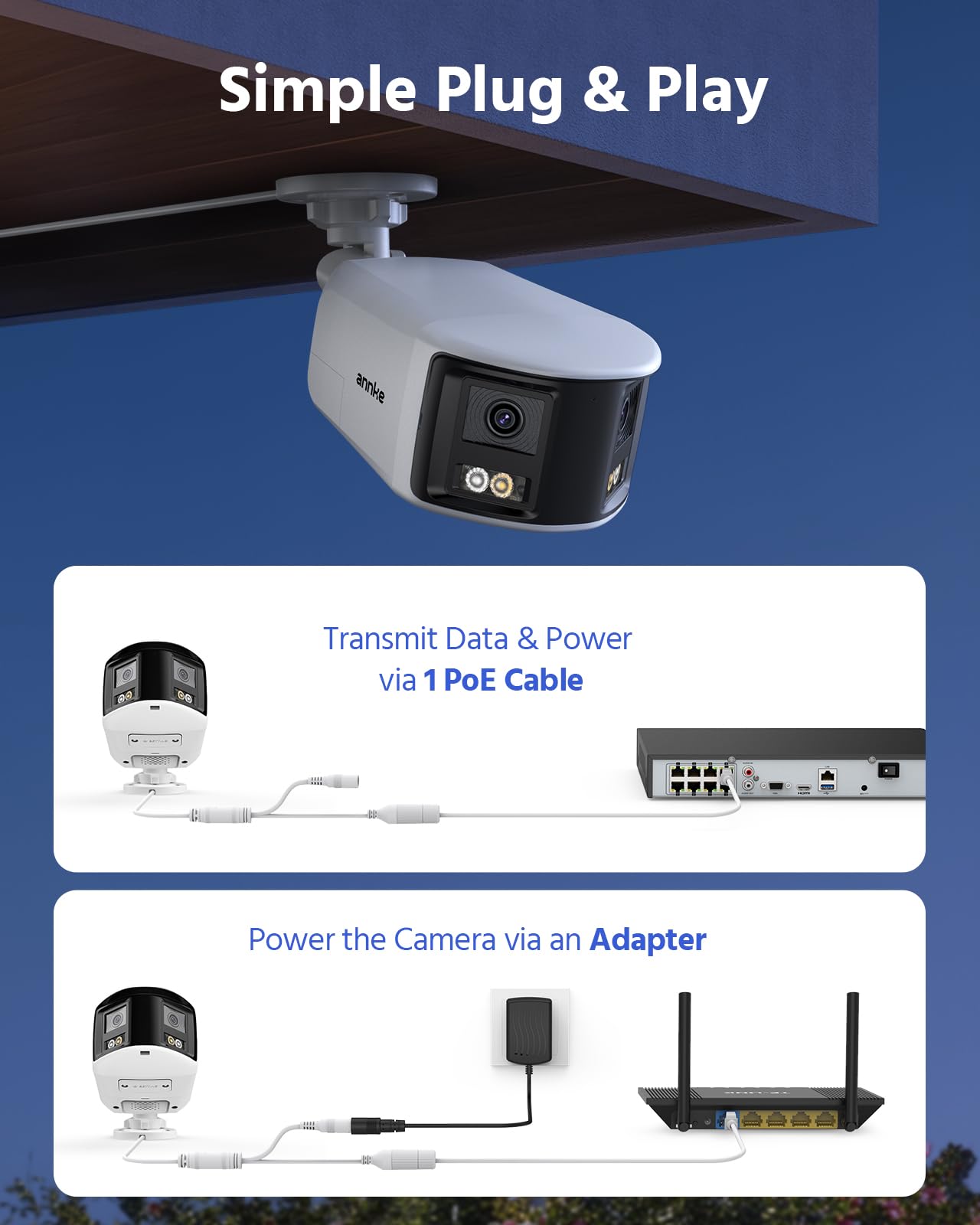 ANNKE FCD800 4K 8MP Dual Lens PoE Security Camera, 180°Panoramic View, Smart Light Color Night Vision, Two-Way Audio, Light&Sound Alarm, AI Human/Vehicle Motion Detection, IP67 Weatherproof