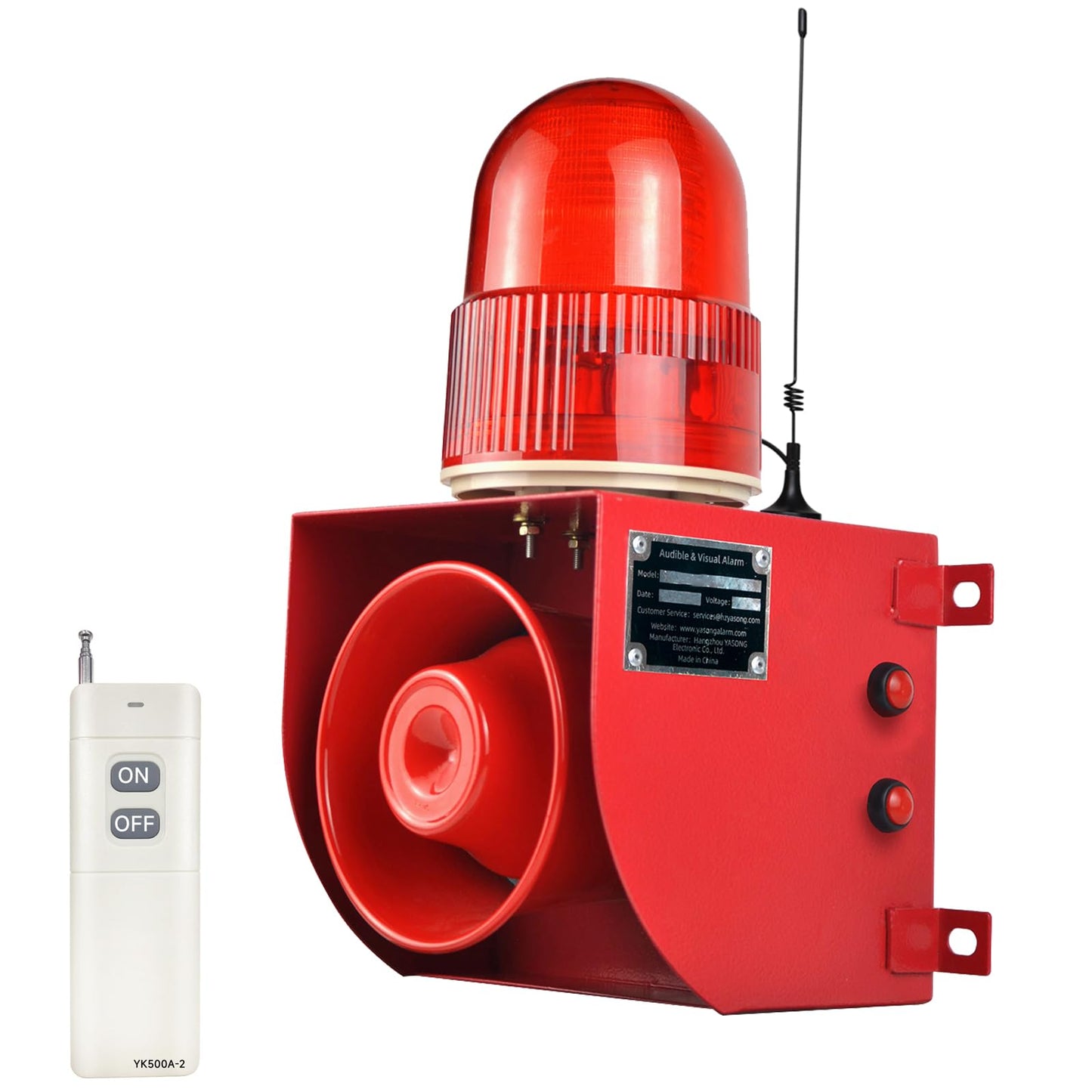 Y DIANS S Outdoor Indoor Alarm Siren Wireless Waterproof 0.3mile Remote Control Emergency Security Siren with 0-120dB Adjustable, 12 Tone Switchable for Warehouse Industry Buliding AC110-120V