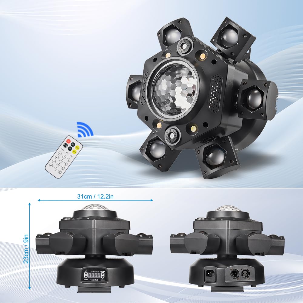 Moving Head DJ Lights, Rualin 120W Stage Light 4 in 1 with RGBW 6 Arms Beam, Kaleidoscope Light, Red Green Starry and White Amber Strobe, Remote & DMX Control for Disco Club Party DJ Stage Lighting