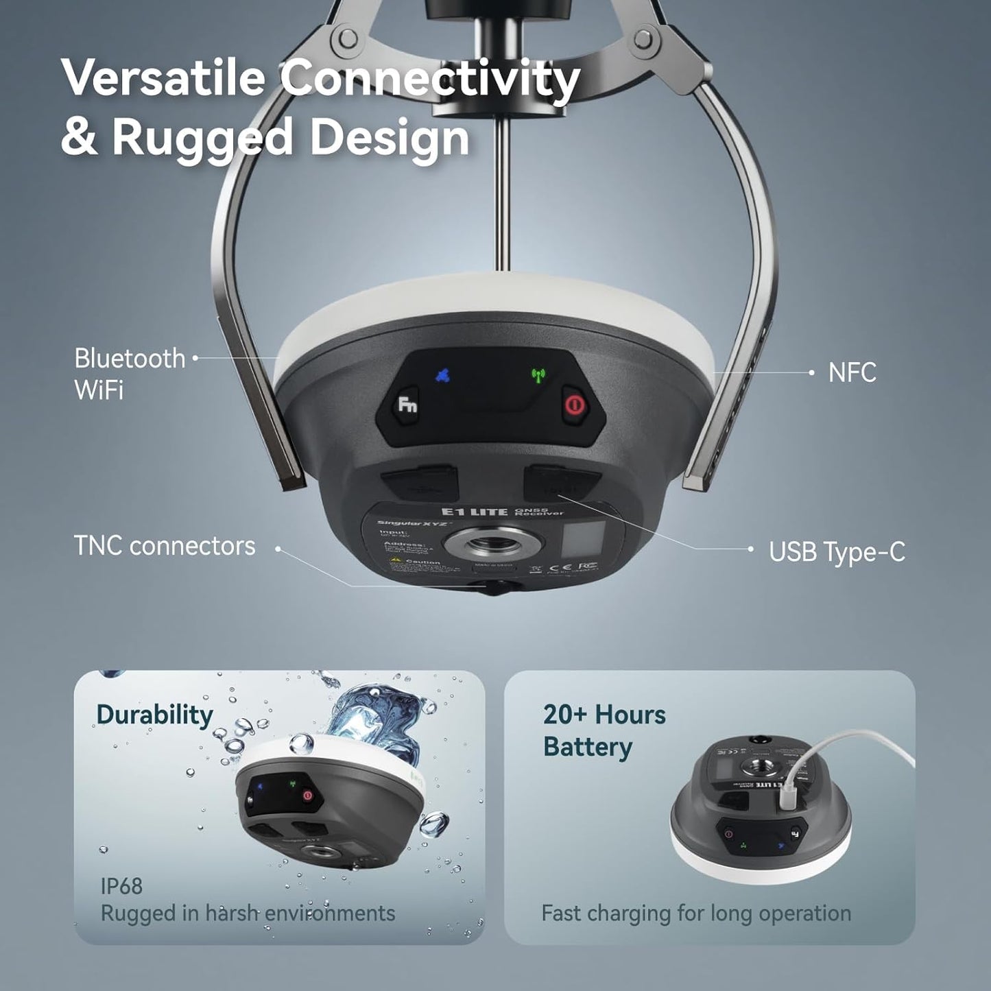 E1 Lite RTK Base Station, High Accuracy GNSS GPS Receiver for Surveying, Drone Mapping & RTK Rover, FCC Certified, Compatible with Third-Party GNSS RTK Receivers (Exclude Tripod)