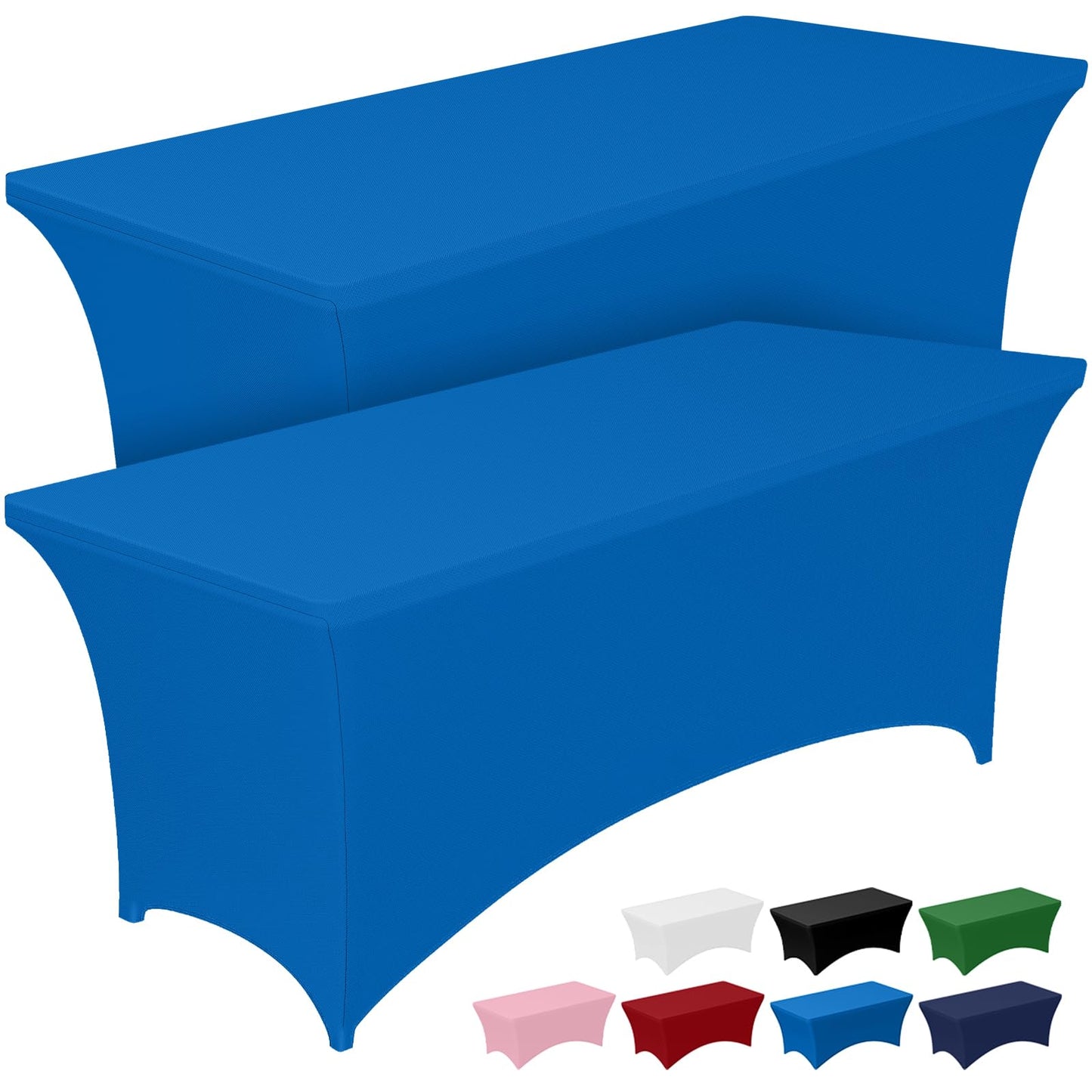Pureegg Spandex Tablecloth 6ft - 2 Pack, Fitted and Tight Cloth for Rectangle Table, Wrinkle-Free and Stretch Table Cover for Party, Wedding, Banquet and Birthday, Blue