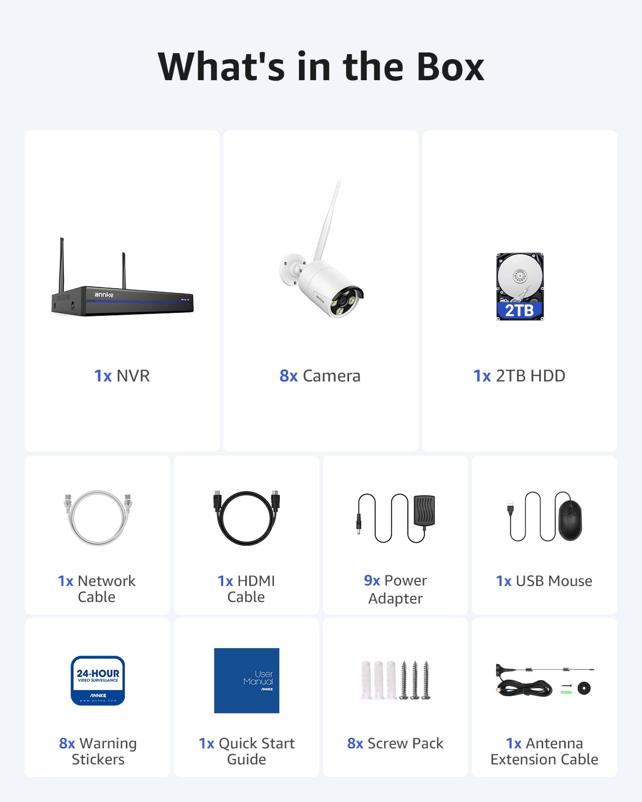 ANNKE Wireless Camera System, 16CH 4K Security NVR, 8Pcs 3MP Outdoor Cameras(Wired Power), 2-Way Audio, Dual-Band WiFi, Human Detection, IP66 Waterproof, 2TB HDD, 24/7 Protection, Metal Housing