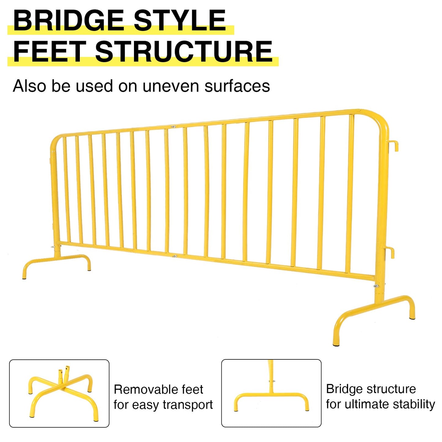 6.5FT Heavy Duty Galvanized Steel Interlinked Safety Barricade – Removable Feet, Portable, Weather Resistant Barrier for Crowd Control, Events, Construction, Facility Security