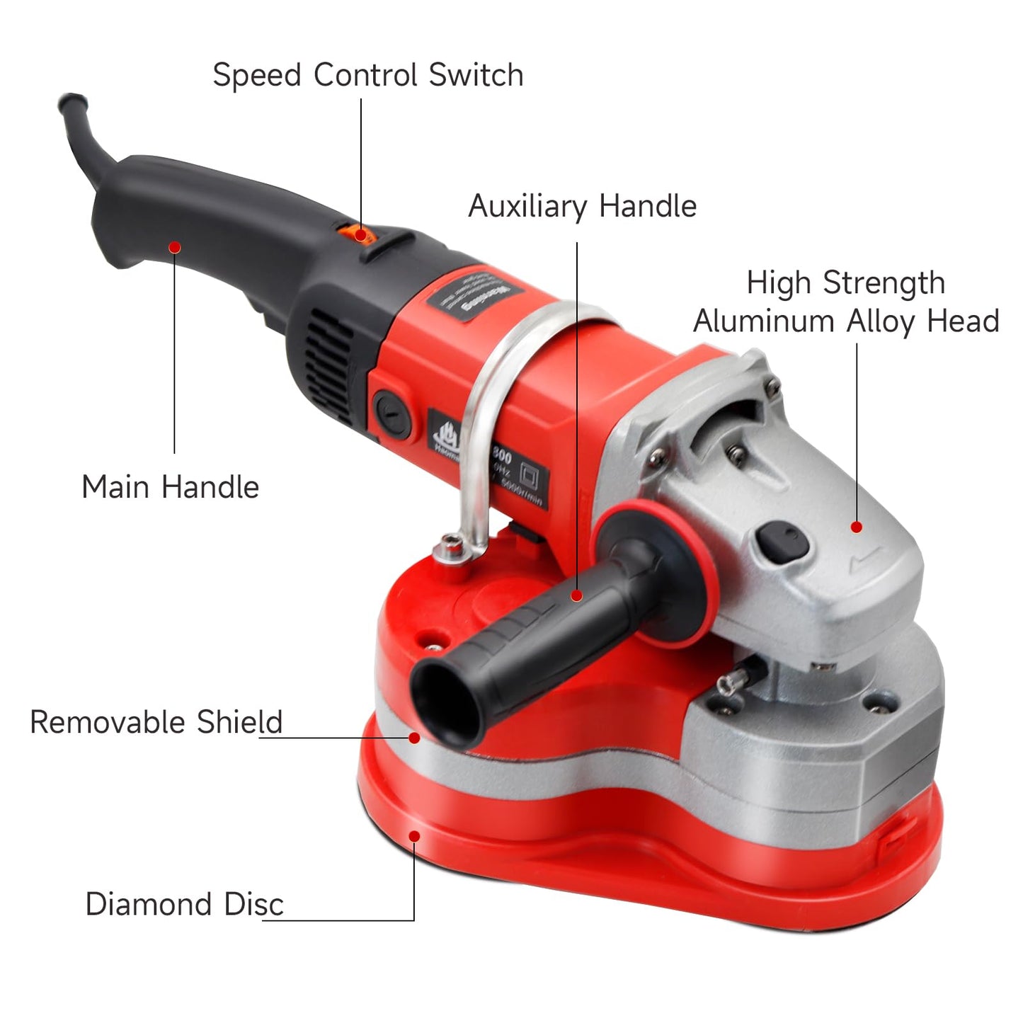 HTAXSCC Electric Diamond Polisher Machine - 2800W Concrete Floor Grinder Kit with 3 Diamond Wheels, 6 Variable Speed for Dustless Grinding of Stone Marble Granite Cement Epoxy Thinset Metal Descaling