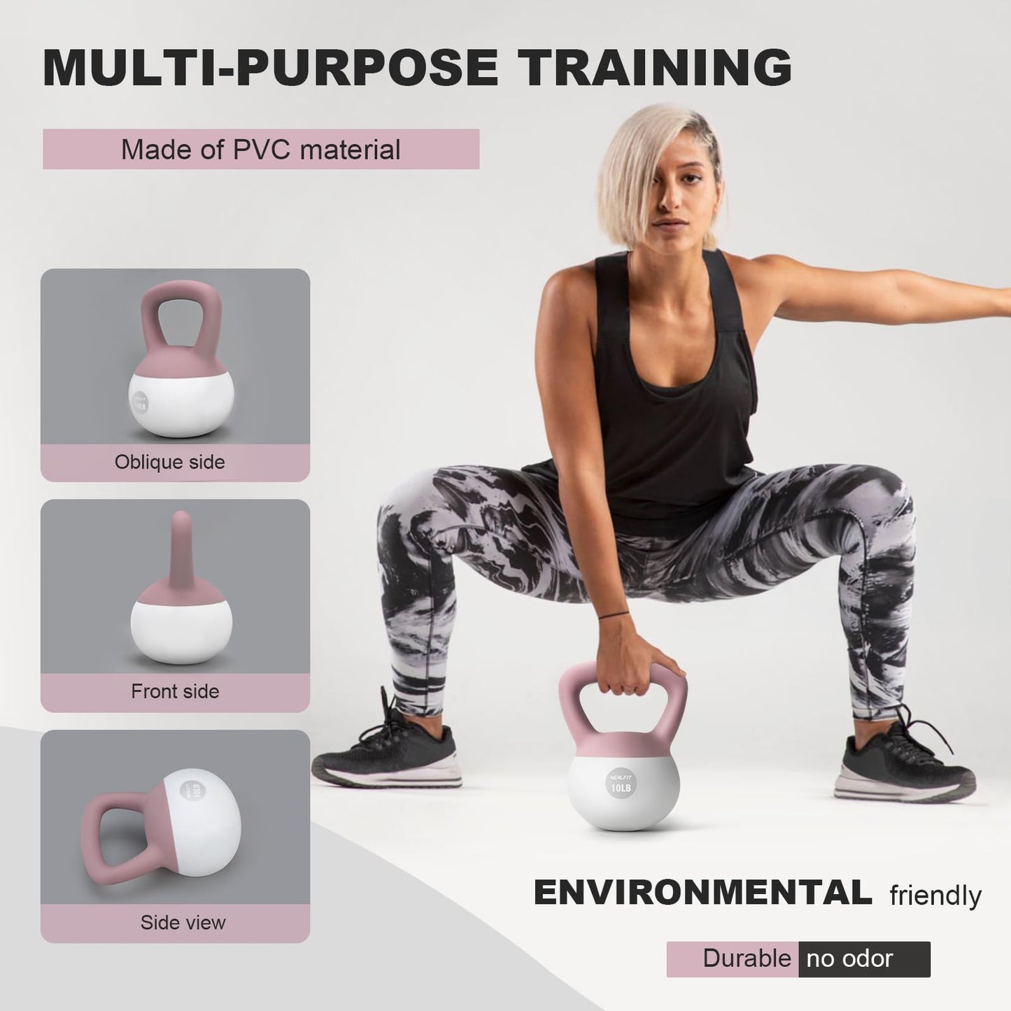 NEALFIT Soft Kettlebell 5LB/10LB/15LB/20LB/25LB, Kettlebells for Home Gym Strength Training, Anti-Slip Fitness Weights for Men Women (5LB Pink-White)
