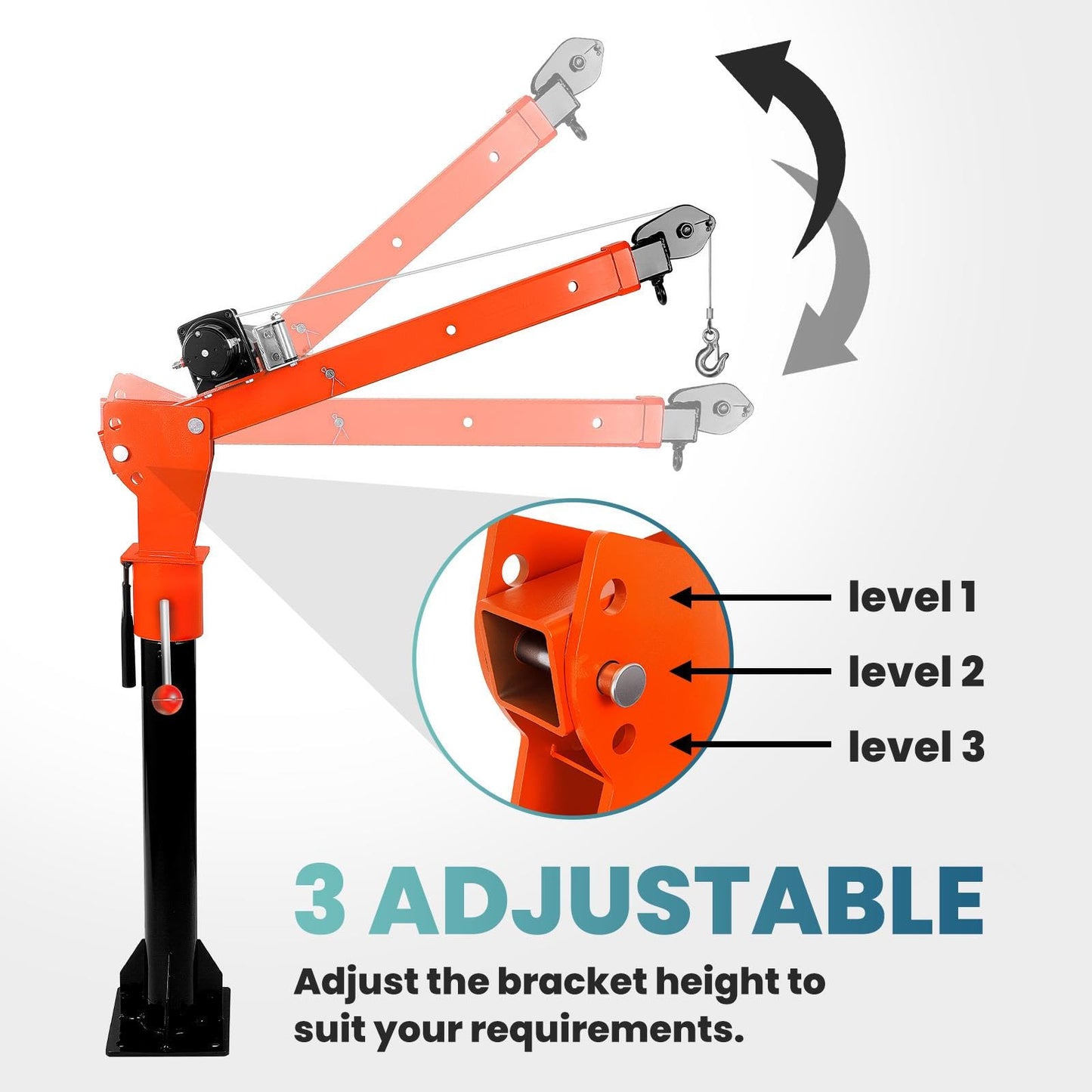 2200LBS Jib Crane, Truck Crane with 5000LBS 12V Electric Winch, 360°Rotation, 3-Position Arm Reach Adjustmen(47.24"-66.93"), Foldable Design Truck Mounted Crane, for Warehouses/Residential (5000LBS)