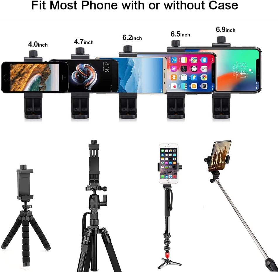 EszkozTA 360 1/4" (Black-2 Pack) Cell Phone Tripod Mount Adapter, Universal Phone Holder Adjustable Clamp, Degree