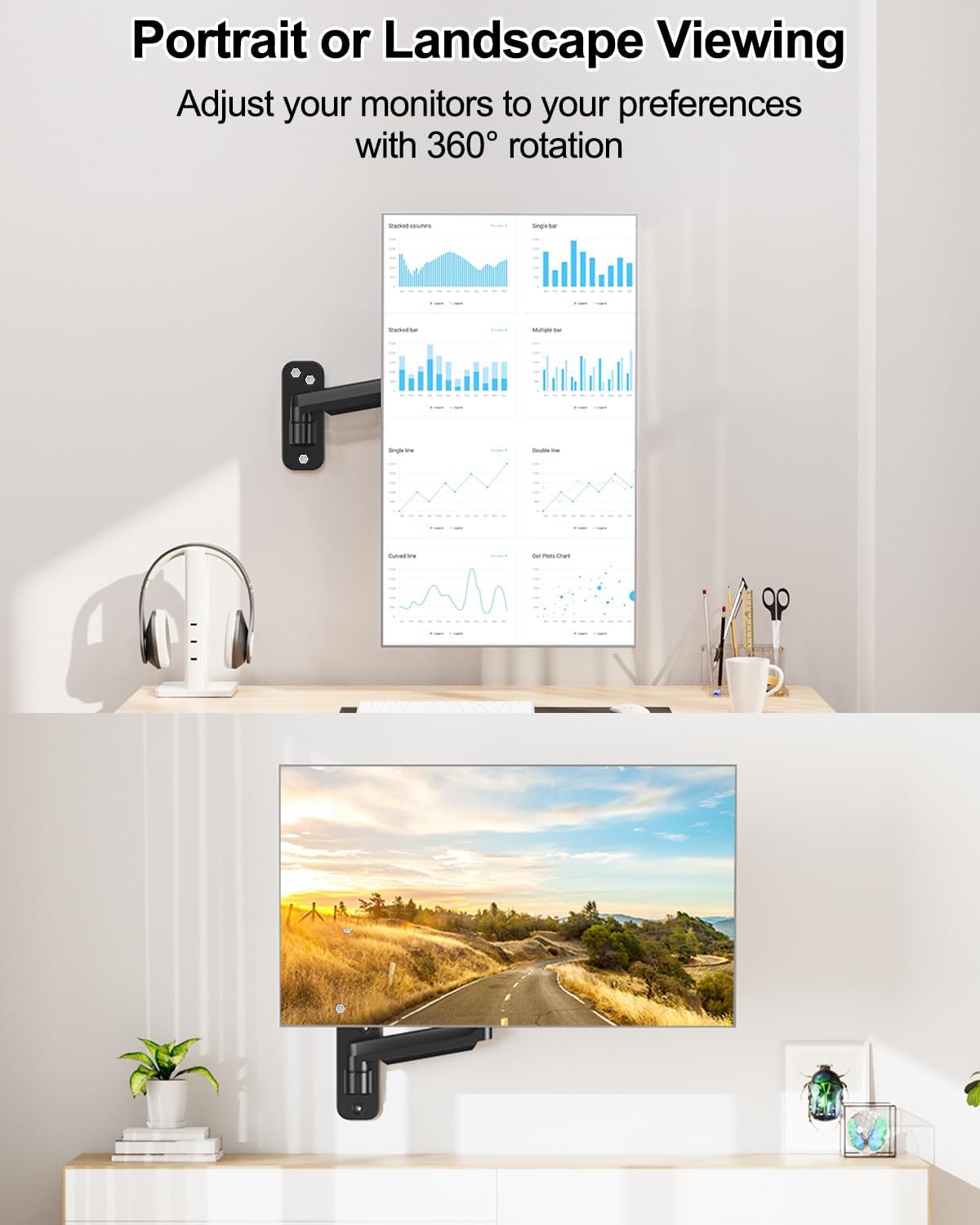 LIFTGO 32 Inch 19.8lbs, 75x75, 100x100, Wall Mount Monitor Arm for Max Computer Screens, Height Adjustable Single