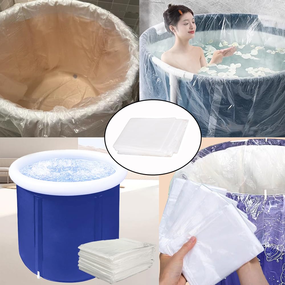 NentMent 10 Pack Disposable Ice Bath Tub Cover Liner Transparent Plastic Portable Bathtub Liner Covers for 105 Gallons Ice Tub Portable Bath Tub Cold Plunge Tub Inflatable Ice Bath Barrel Plunge Pool