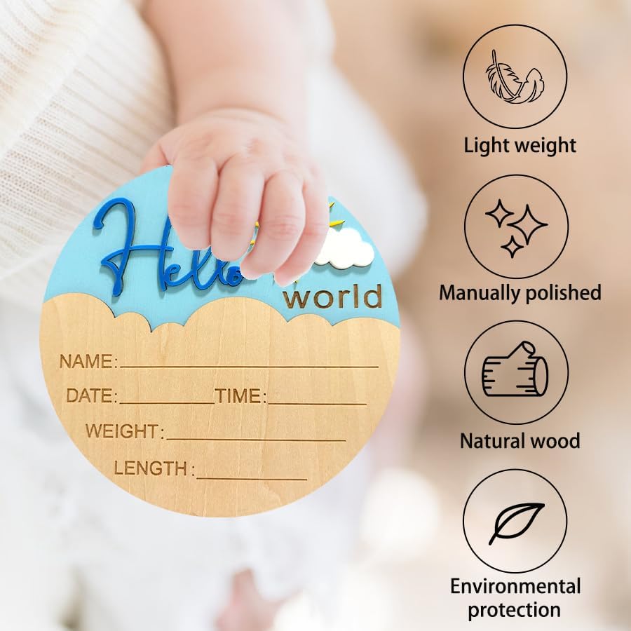 5.9 Inch Baby Announcement Sign Hello World Newborn Sign Newborn Baby Birth Announcement Sign Wooden Newborn