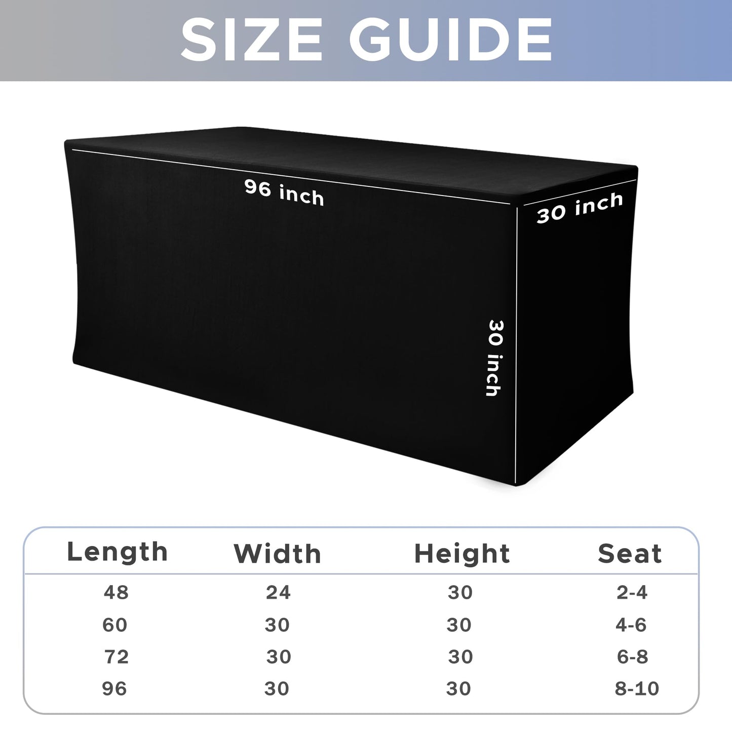 Nasitos Black Fitted Table Covers for 8 Foot Tables - 96 x 30 Inch - 4 Pack Stretch Spandex Rectangle Table Clothes, Fabric Tablecloths for Folding Table, Parties, Trade Show, Birthday