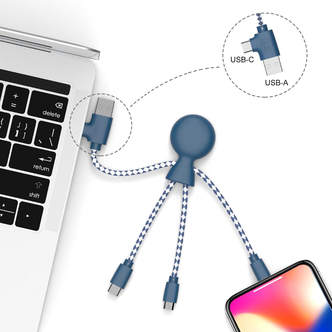 4 1 Xoopar Multi USB Cable in - Universal Charger Made from Recycled Plastic - USB, USB-C, Lighting, Micro USB Ports