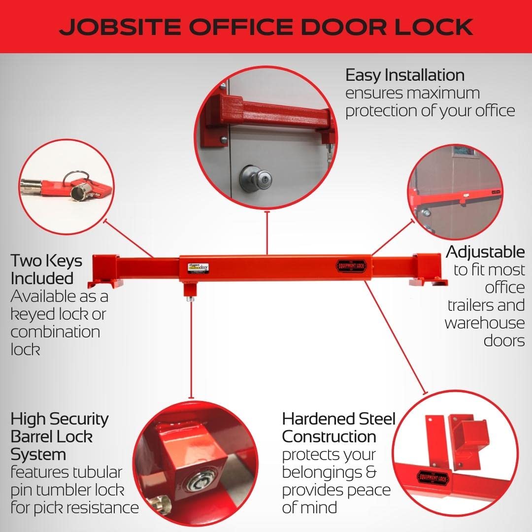 Equipment Lock Adjustable Door Security Bar - Security Lock Bar and Job Site Door Lock for Office Trailers, Warehouse Doors and Home Defense (Keyed Alike)
