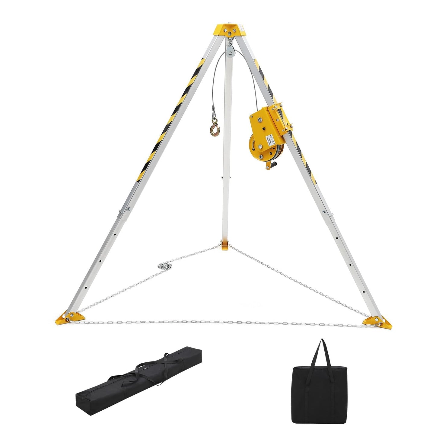 Confined Space Aid Tripod Kit – 1200 Lb Winch, 8' Adjustable Steel Legs, 98' Anti-Rotation Cable, 33' Fall Protection, Fall Arrester, Storage Bag – Industrial Equipment for Manhole & Tunnel Ope