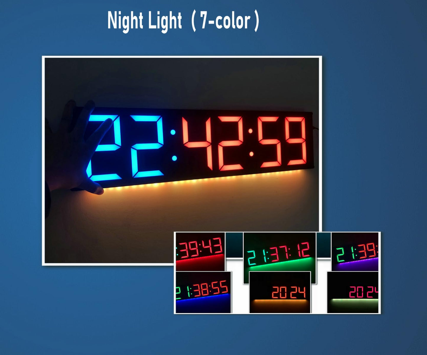 Boyiit 26'' Extra Large Home Gym Timer Clock, Programable Workout Interval Timer, Digital Wall Clock, with 7-Color Night Light, 8 Alarm Clocks, Calendar/Temperature, Countdown & Stopwatch (Red)