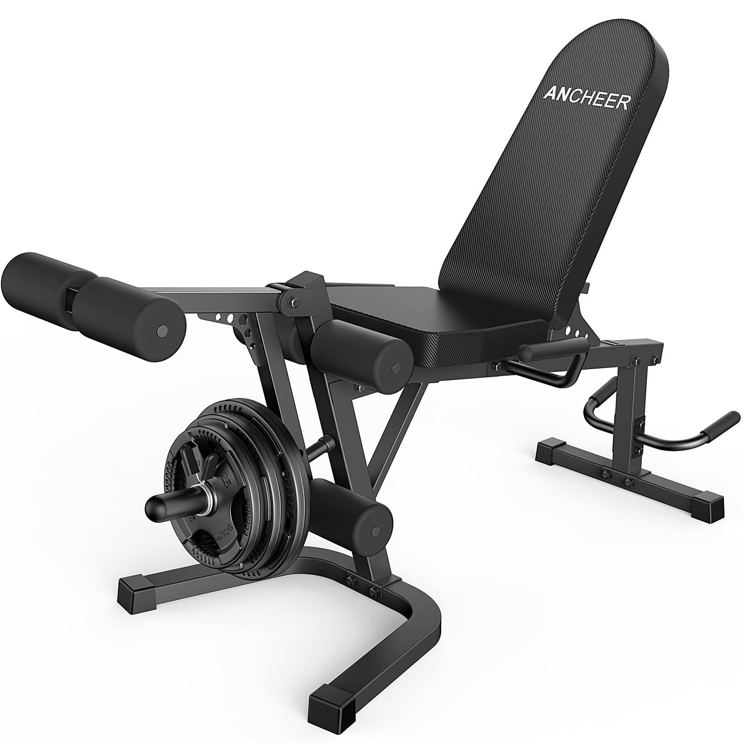 ANCHEER Leg Extension and Curl Machine, Adjustable Leg Workout Machine for Lower Body Training, 880LB Capacity Plate Loaded Leg Developer for Quads, Hamstrings & Glutes, Home Gym Equipment (Black)