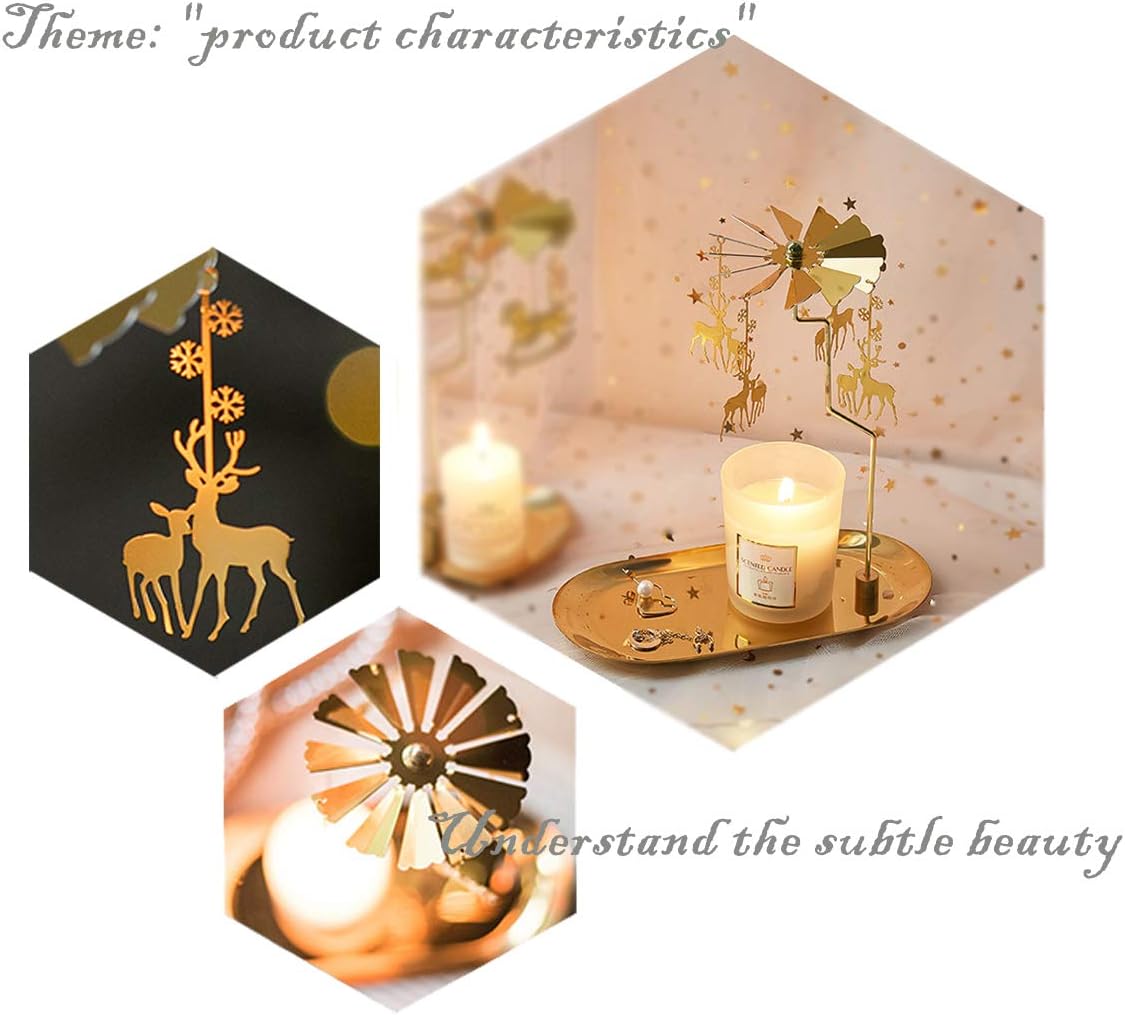 UCINNOVATE Christmas Spinning Candle Holder - Deer Rotating Candlestick Set for Romantic Home Decor | Golden