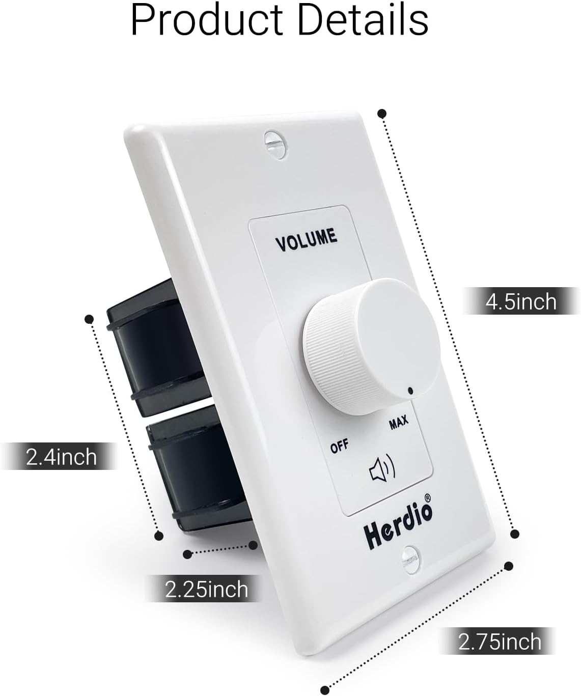 100W 3 12-Position, Herdio Volume Control Knob for Speakers, Flush in Wall Volume Controller with Independent Plate