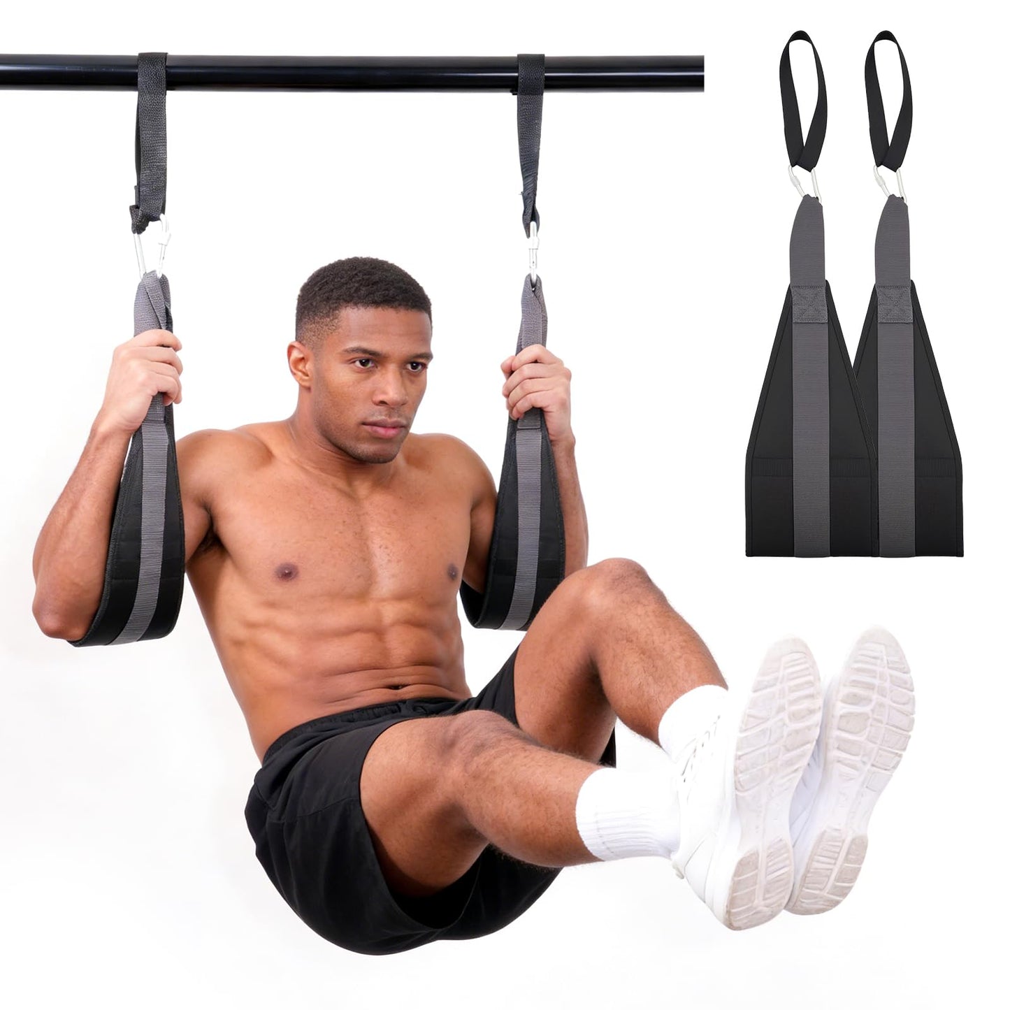 Hanging Ab Straps for Pull Up Bar, Abdominal Muscle Building Padded Arm Support Slings with D-Ring Strap, Soft Padded Exercise Straps with 2 Steel Carabiners for Ab Swing & Leg Raises at Home & Gym