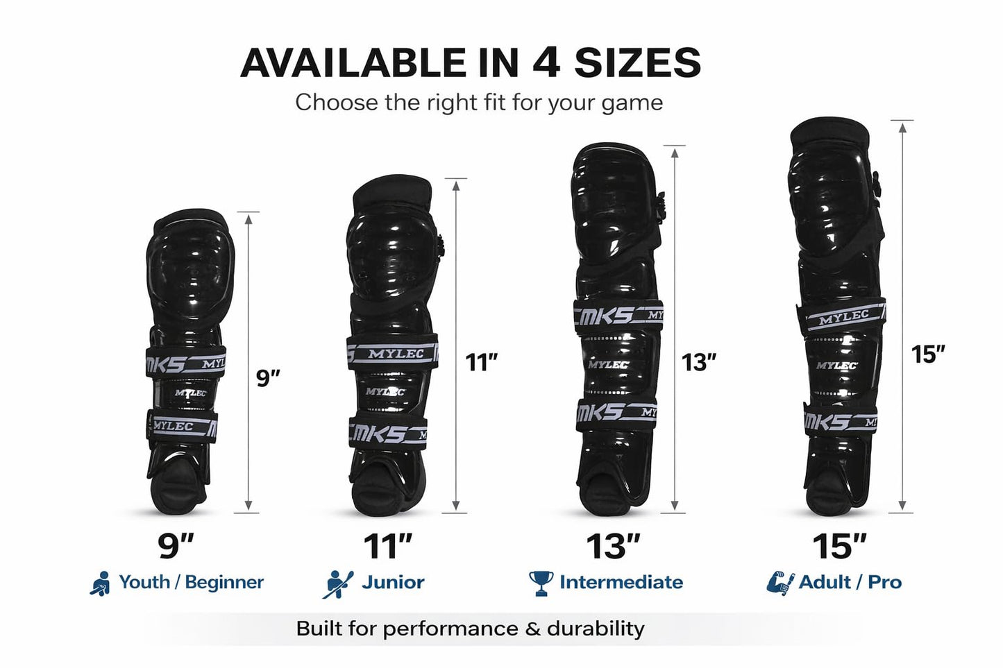 MyLec MK5 Street/DEK Shin Pad, Lightweight & Durable Hockey Accessories, 360° Velcro Straps, Hard Front Shells, Breathable Material, Metatarsal Padding Street Hockey Shin Guards, Foam Rubber(11,Black)