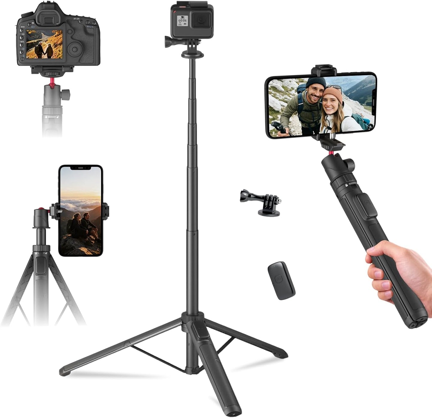 KINGJOY 66" 360 13 12 11 10 Pocket3 Insta360 Selfie Stick Tripod for Gopro Camera, Extendable Tripod Stand with Ball