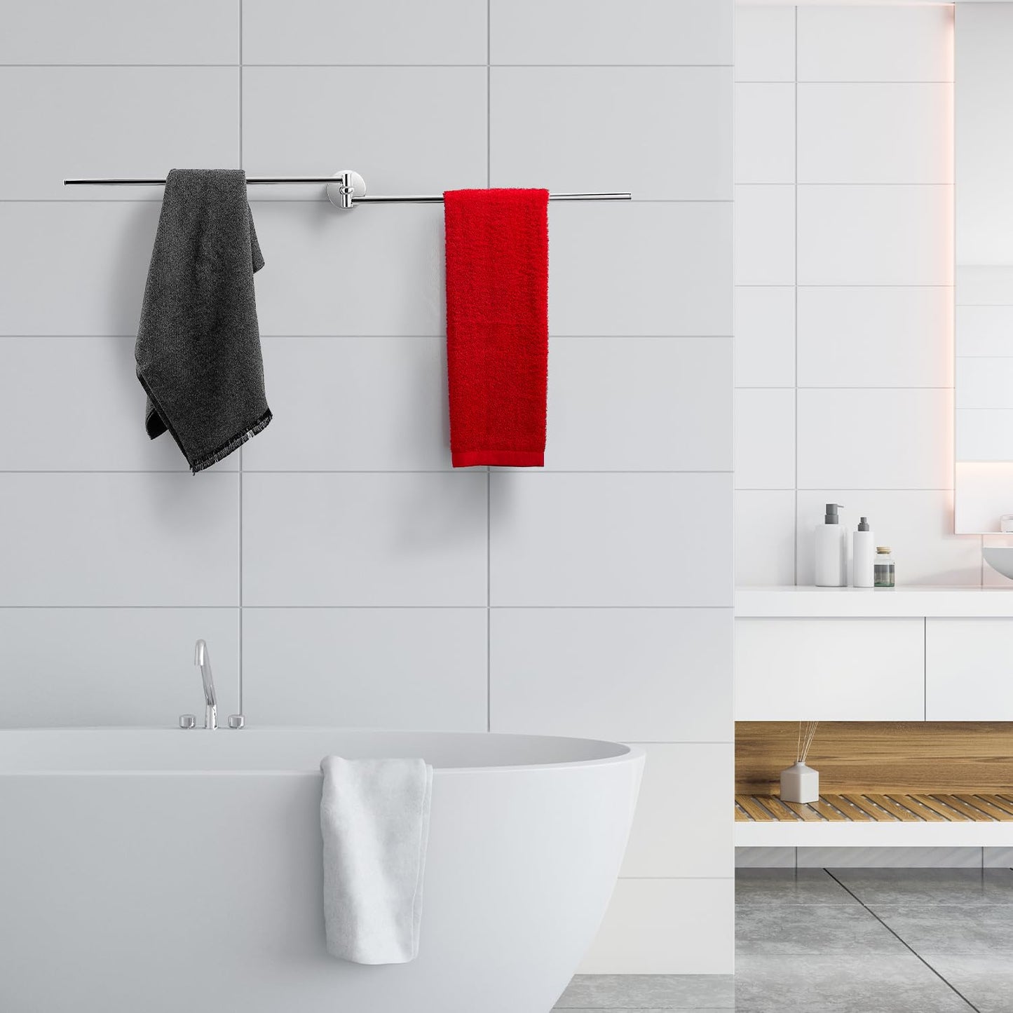 LANGPAI Brass Swinging Towel Bar 2-Arm Swing Out 180° Rotation Swivel Balance Towel Rod 16-Inch Wall Mounted Space Saving Towel Air-Drying Holder Chrome Finished