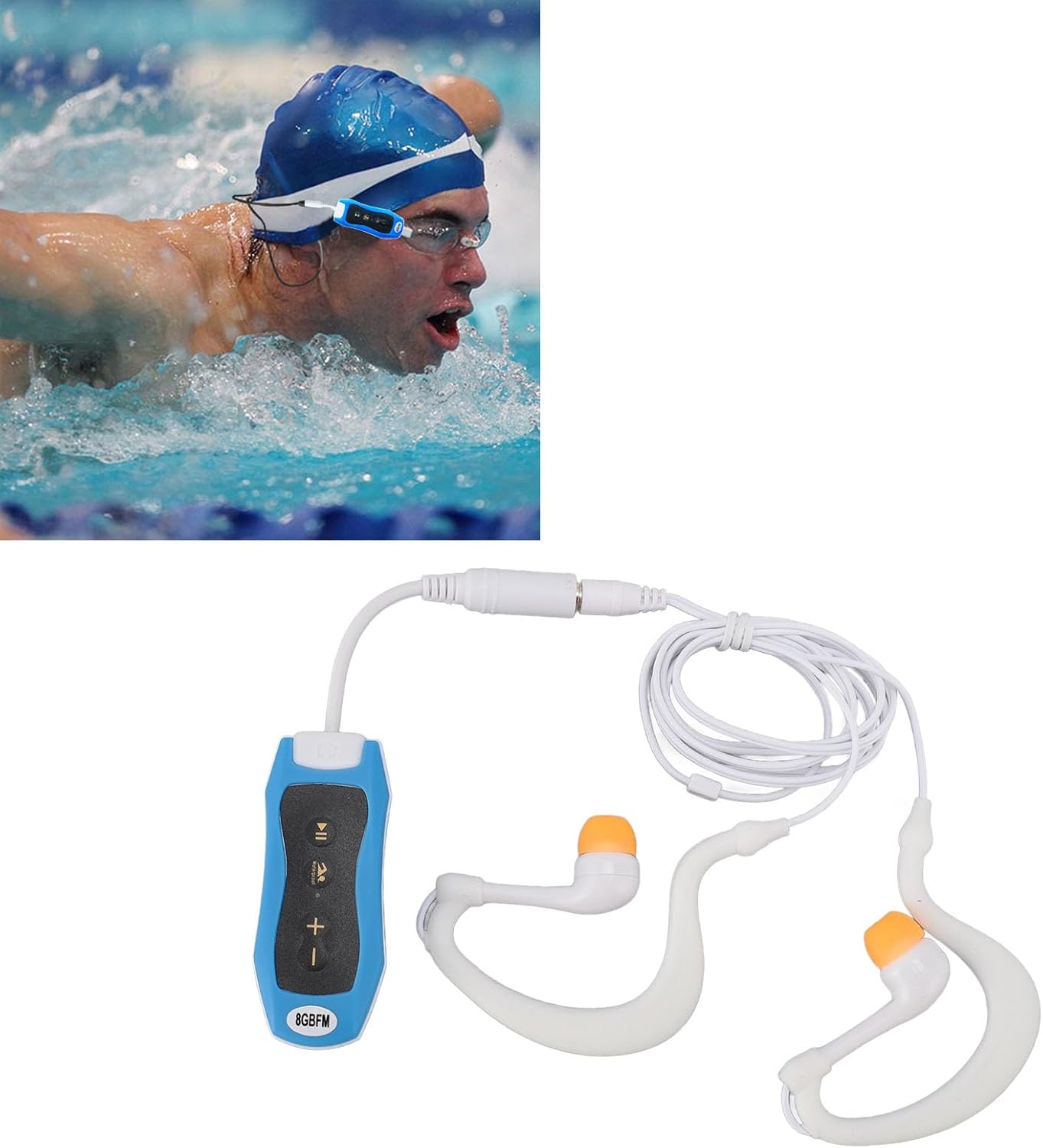 Yunir Swimming MP3 IPX8 8G Swimming Headset Swimming Player, Memory Rubber Coated, USB Player with Earphone, for Diving