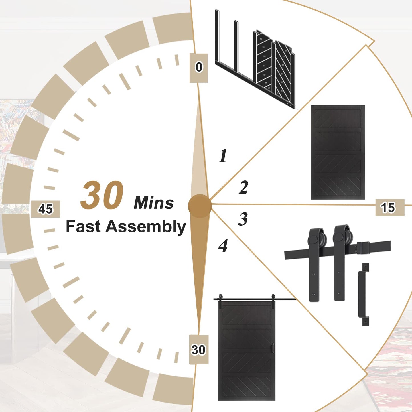 ARKHJEM Sliding Barn Door 30”x84”, Black Barn Doors with Modern Paneled Wave Design, Complete Barn Door Set, Waterproof PVC Surface, Assembly Required for Bedroom, Living Room, Closet, or Bathroom