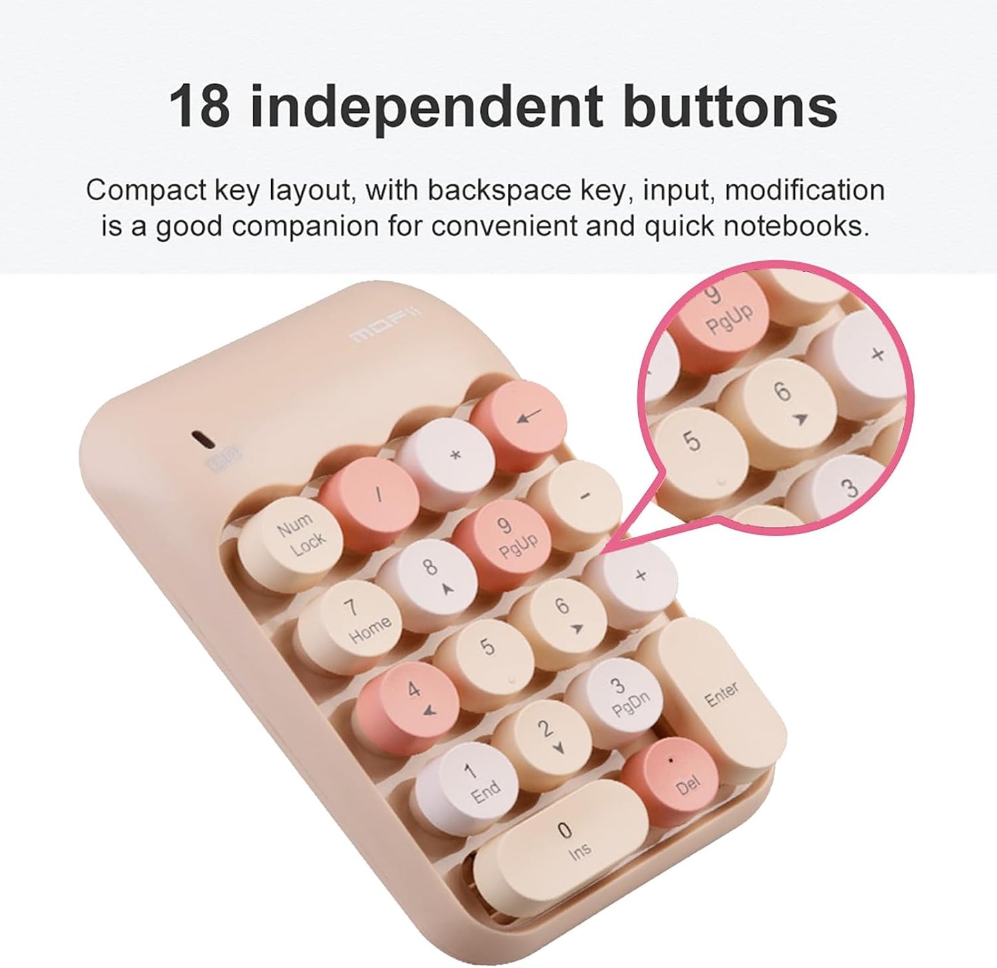 Lomiluskr 2.4G Accounting Wireless Numeric Keypad with USB Receiver, Cute Colorful Round Keycaps, Portable Financial