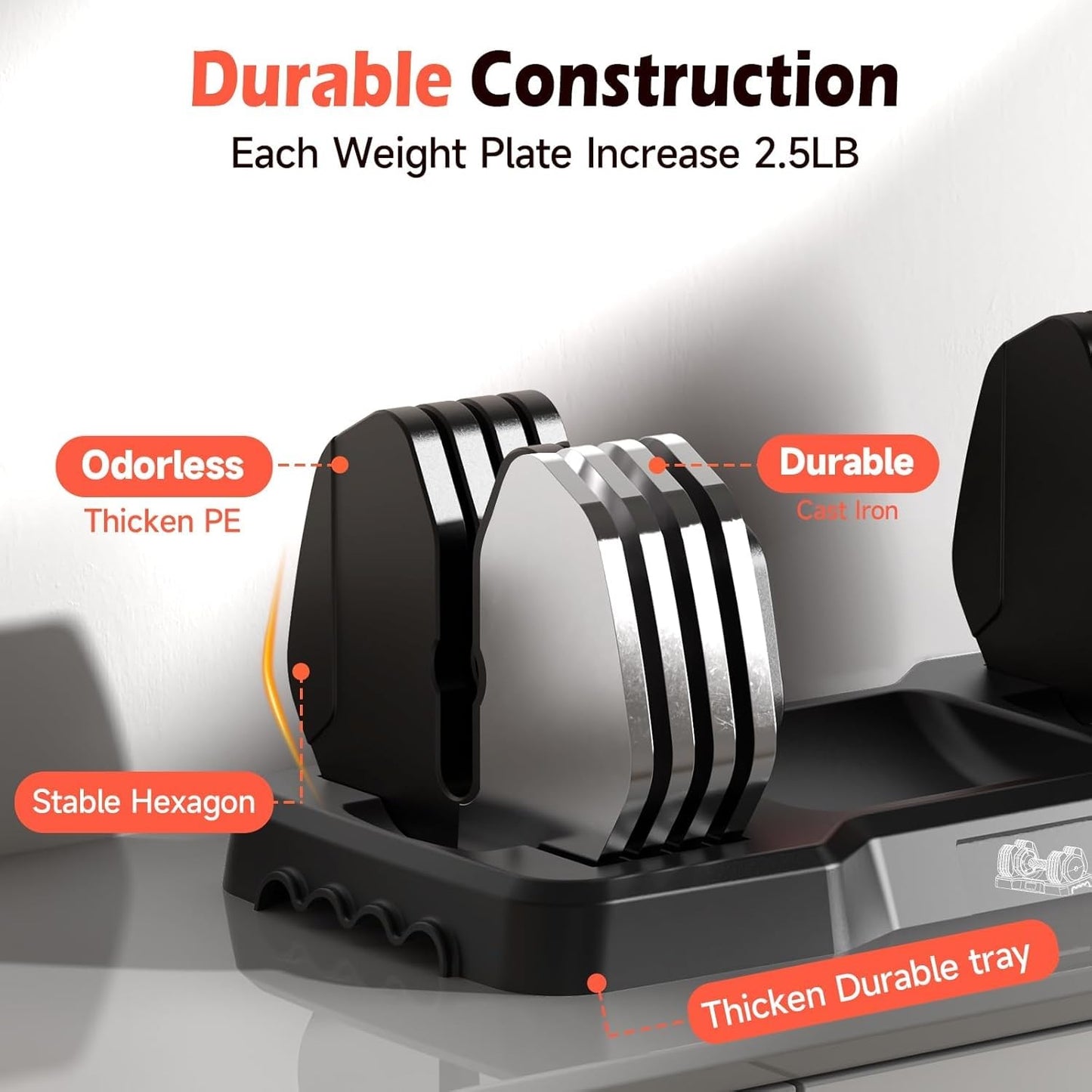 25LB Adjustable Dumbbell Set, Pair of Dumbbells Adjustable from 5LB to 25LB Each (Total 50LB), 15LB–55LB Options, Non-Slip Handle for Home Gym Strength Training