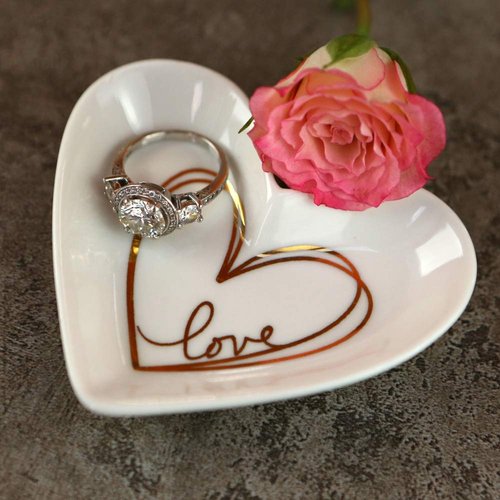 Kate Aspen Shaped Ceramic with Gold Foil Trinket Dish, Love Heart Small, (Pack of 3)