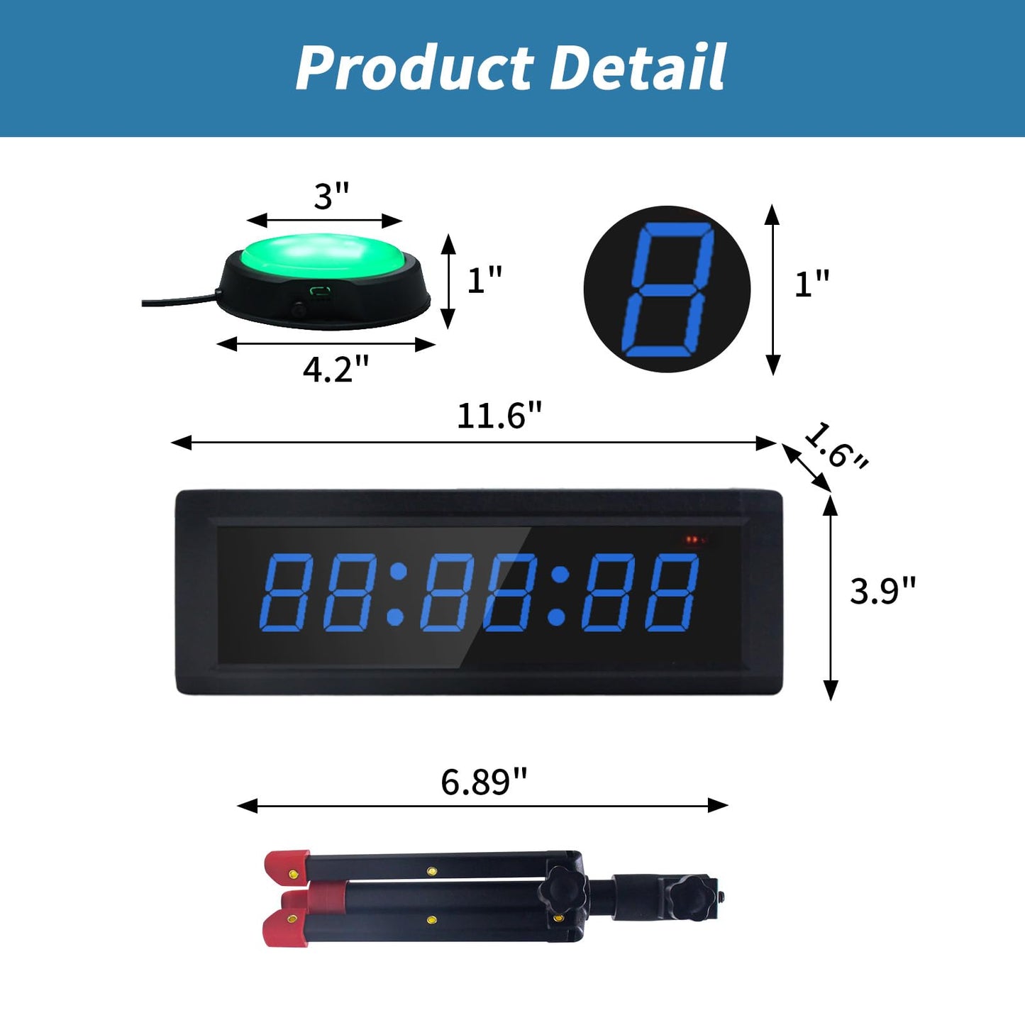 GAN XIN Gym Timer Clock with Remote Control & Push Button,7 RGB Color, Programmable Interval Timer, Countdown/Up Stopwatch,Wall Clock for Home Gym Garage,Portable Training Accessories(Battery+Stand)