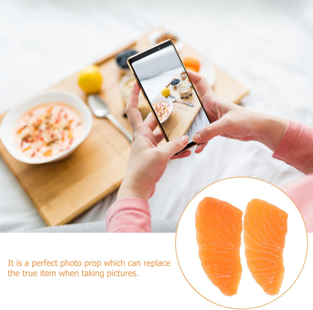 2pcs Totority Realistic Salmon Slice Food Model Perfect Artificial Sushi Prop for Kitchen Display, Home Decor
