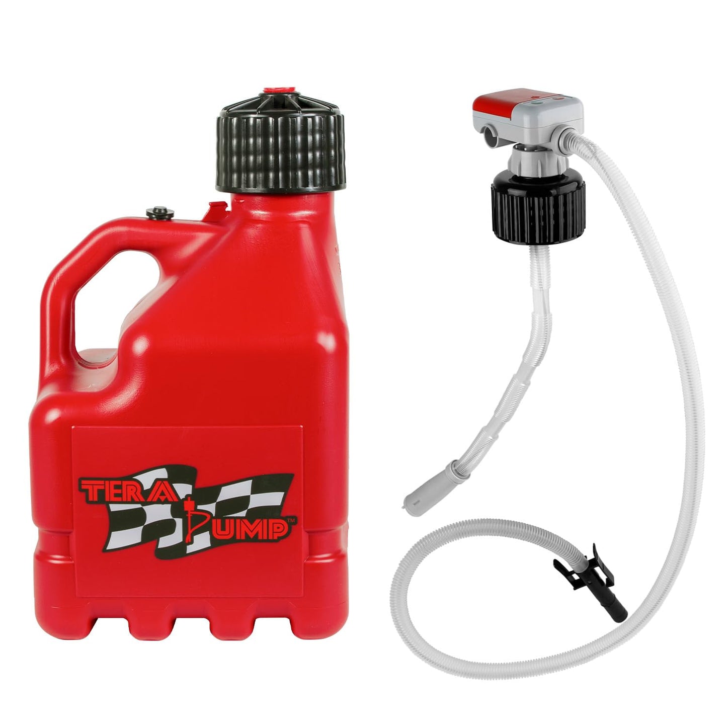 TERA PUMP 3 Gallon Multi-Purpose Utility Can (Red) with Auto-Stop Battery Powered Liquid Transfer Pump - 4.25FT Long Hose 2.3 GPM Transfer Rate For Non-Fuel Products