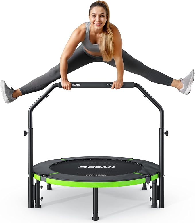 BCAN 40"/48" Foldable Mini Trampoline, Rebounder Trampoline for Adults, U/T Adjustable Foam Handle, Exercise Rebounder for Adults Indoor/Garden Workout, Max Load 330lbs/440lbs