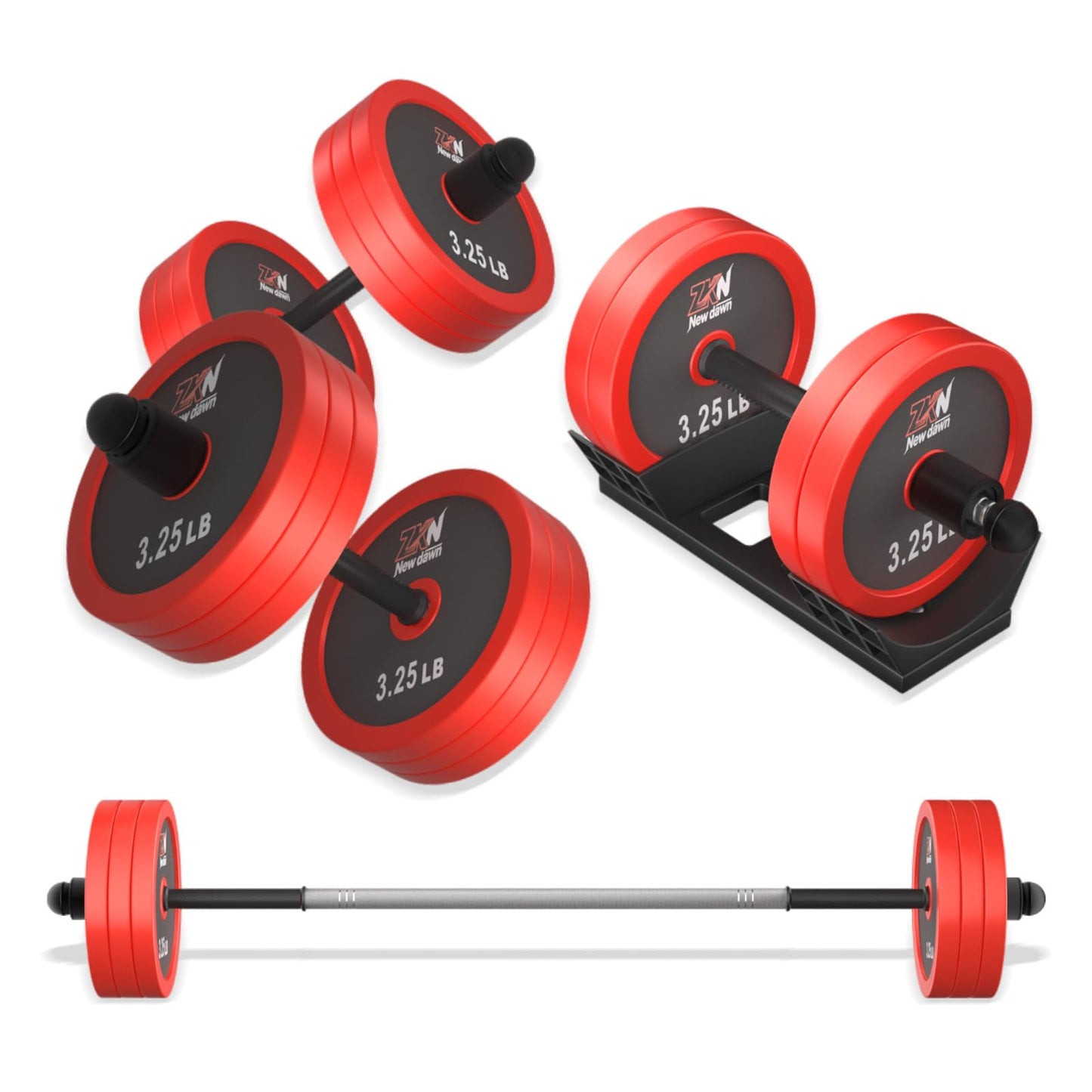 ZKN NEW DAWN Adjustable Dumbbell Set,30 lbs Free weight set with Carbon Steel,rack,Barbell Free weights set with Connector,Workout Equipment for Home Gym Suitable Men/Women