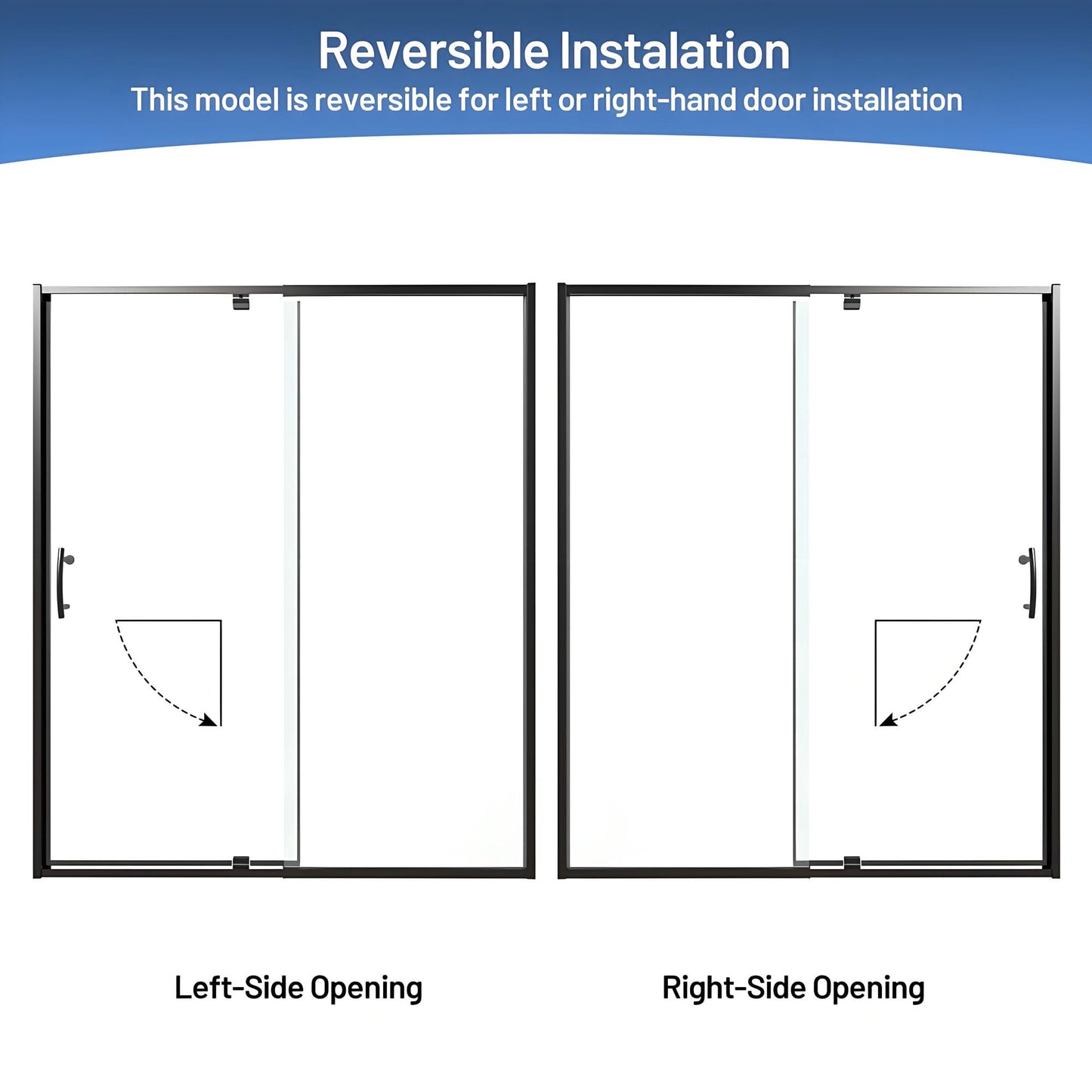 Rodkedc 56-60" W x 71" H Pivot Glass Shower Door,1/4"(6mm) Thick Clear SGCC Tempered Shower Glass Door,Matte Black Shower Door,Reversible Installation