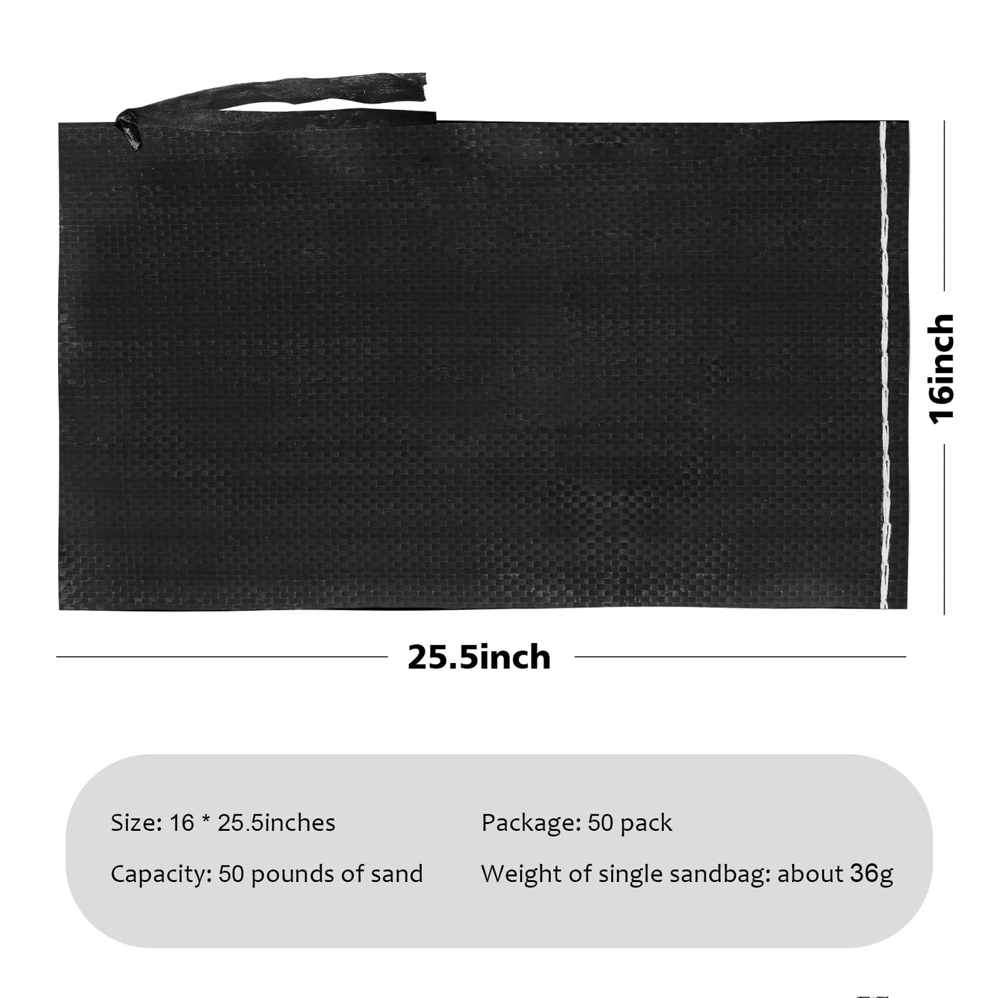ASKIZ Heavy Duty Sand Bags with UV Protection - 16" x 25.5" Ultra Tough Polypropylene Sandbags for Hurricane Flooding (Black 100 Bags)