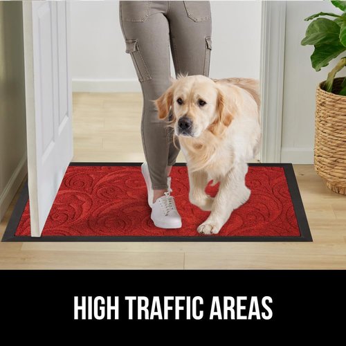 GORILLA GRIP 100% Waterproof Doormat - All-Season WeatherMAX, Stain & Fade Resistant, 35x23, Red Vintage Wine