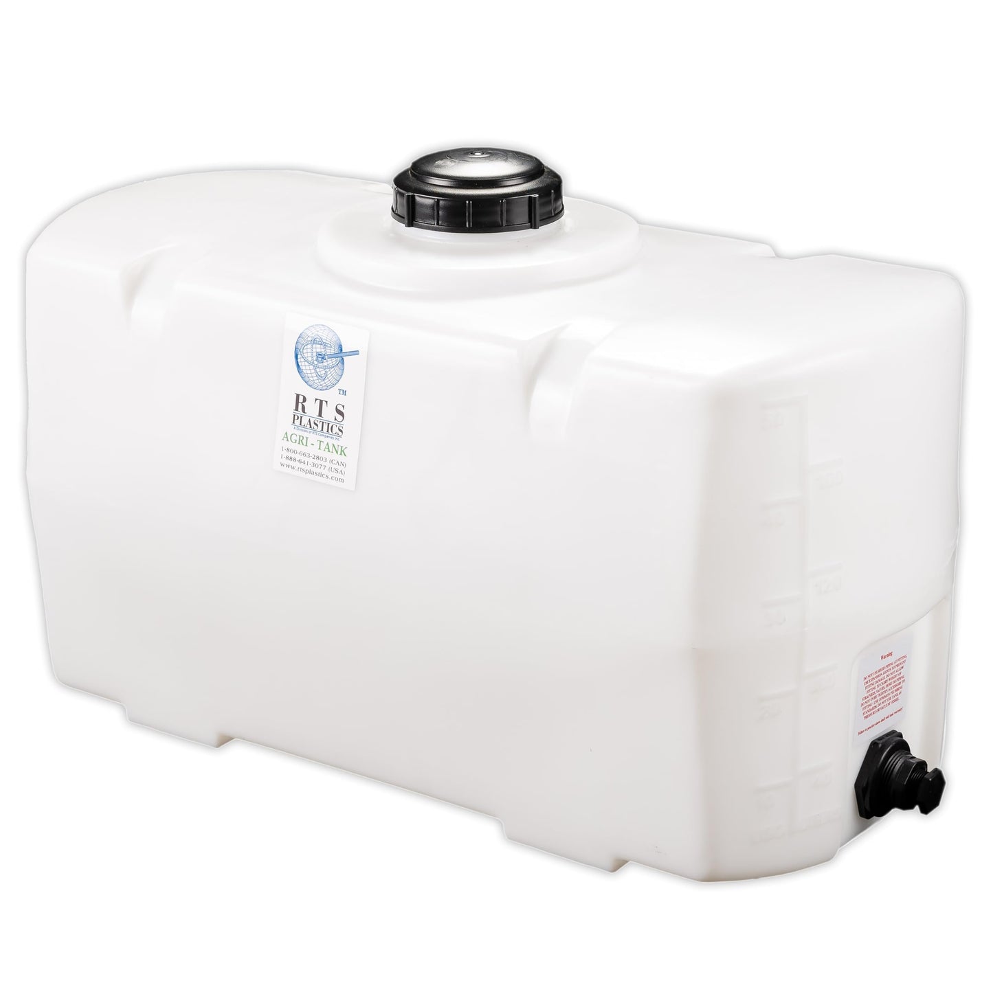 RTS Plastics Rotomolded Polyethylene PCO-50 Gallon Tank for Water and Non-Flammable Liquids with Molded Grad Strip and Siphon Elbow