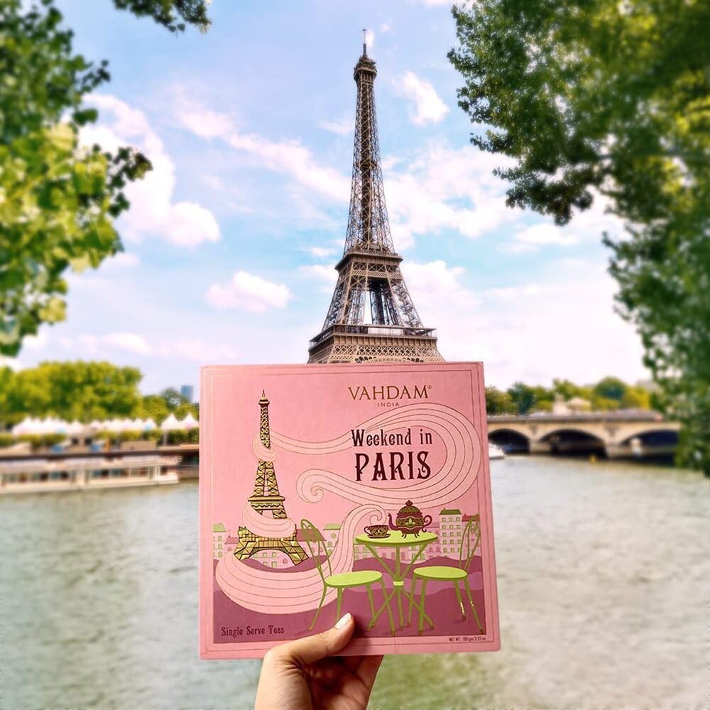 VAHDAM Weekend in Paris Tea Gift Set - 9 Assorted Luxury Teas | Travel Edition | Natural, Gluten-Free, Non-GMO