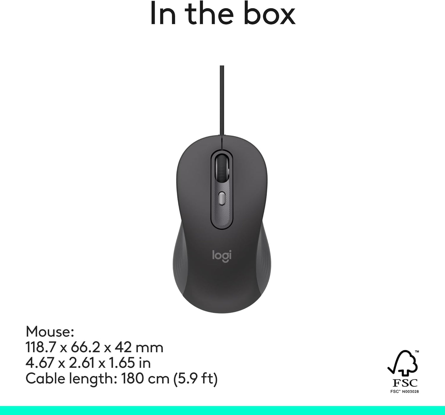 Logitech M520 Signature Wired L for Business, Optical Wired Mouse, USB-C Plug-and-Play, Windows/Mac/Chrome/PC/laptops