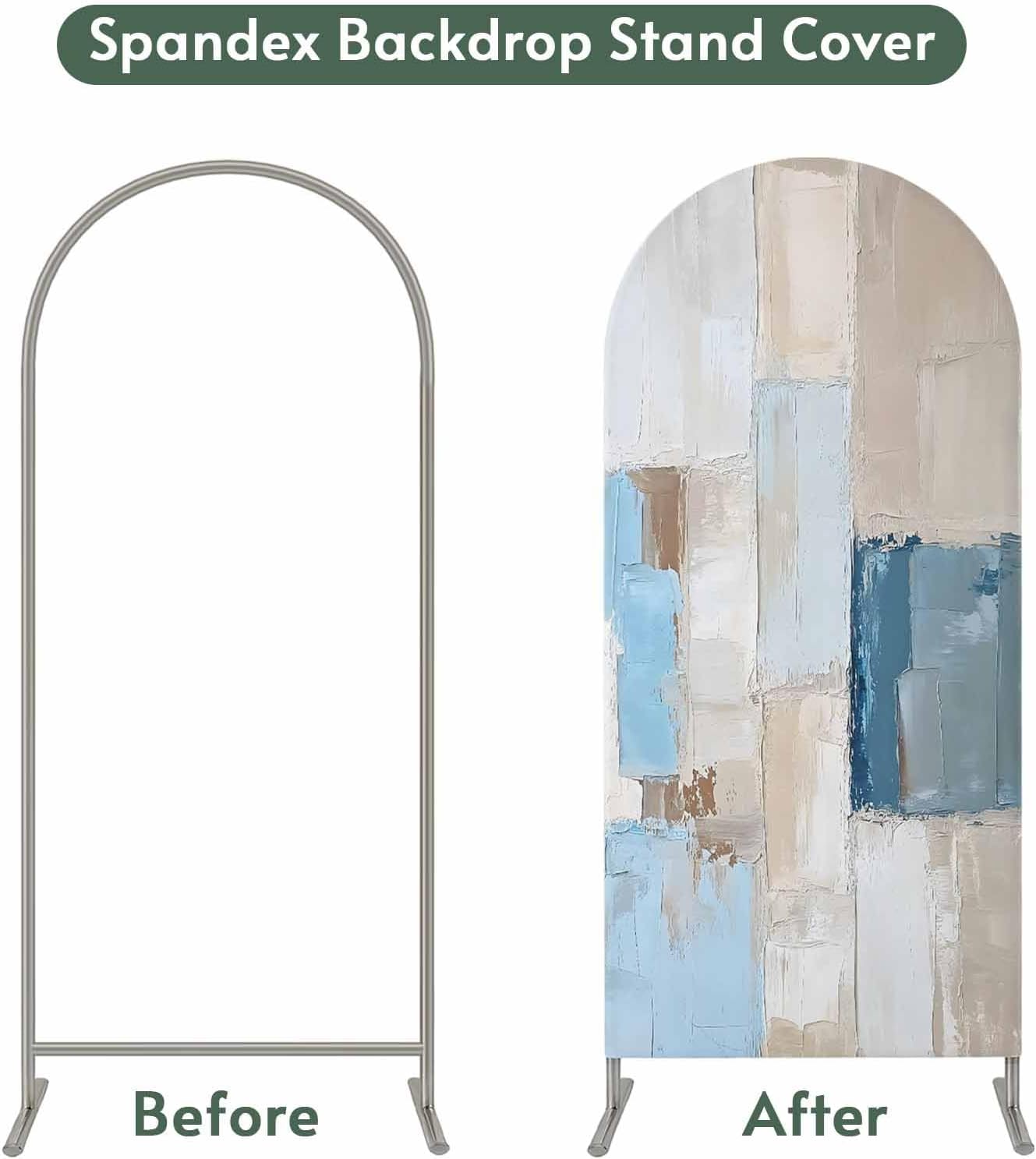 Jnbasdffb 7.2 Blue Beige Abstract Wedding Arch Cover, Stretchy Spandex Arch Backdrop Stand Covers FT, Oil Painting