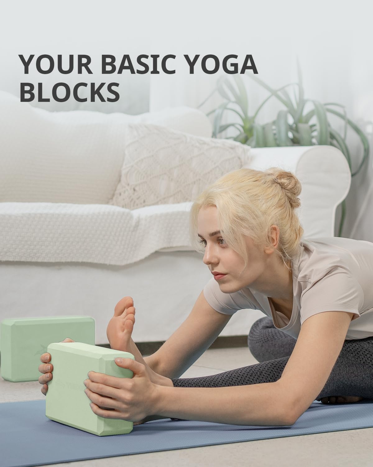 Trideer Yoga Block, Soft Non-Slip Surface Premium Foam Blocks, Supportive, Lightweight, Odorless, Yoga Accessories for Pilates Meditation General Fitness Stretching Toning (Mint Green-2 Pack)