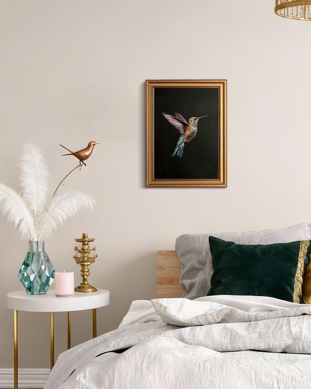 VIYYIEA Gold Framed Canvas Wall Art - Dark Hummingbird Photo Art Print for Home Decor | 12x16 Inch