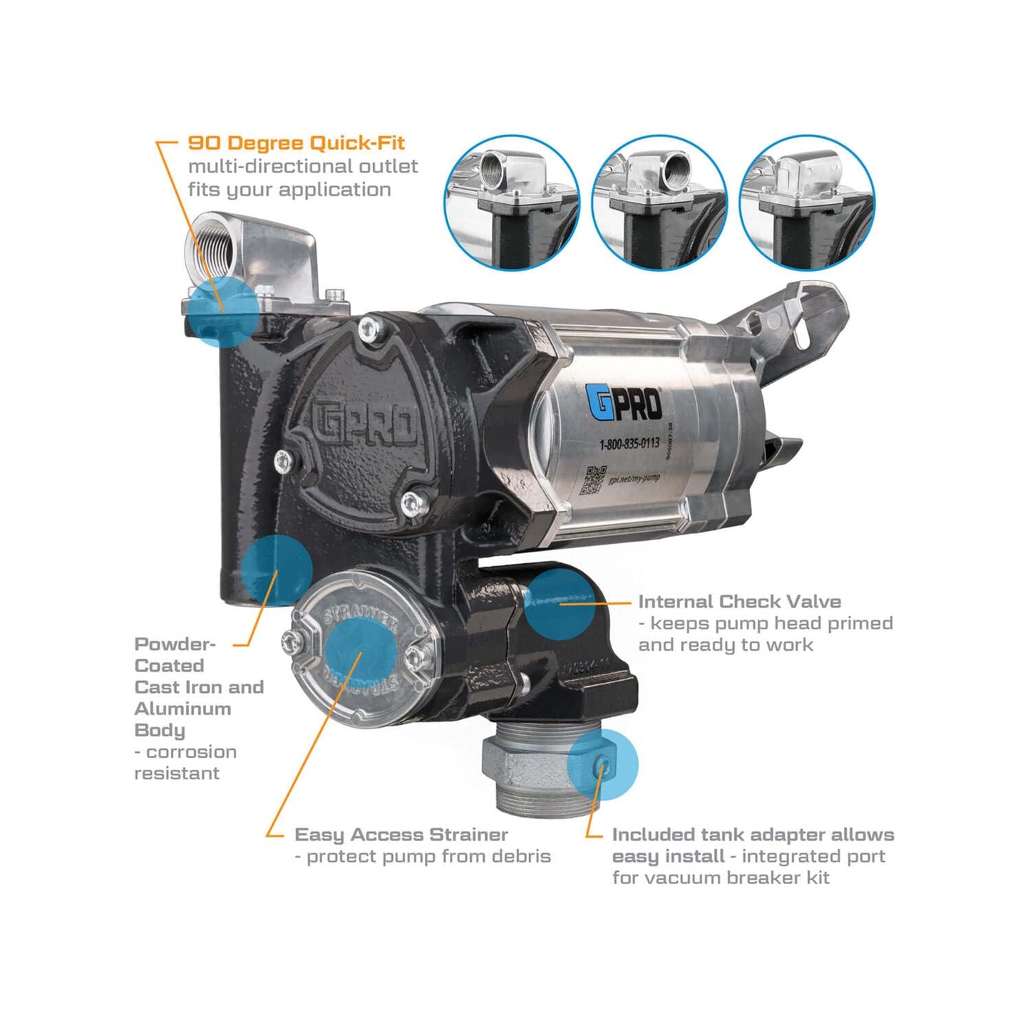 GPRO - V20 Series Fuel Transfer Pump, 1 Inch Outlet, Pump Only, 20 GPM, 115 Volt (171000-01)