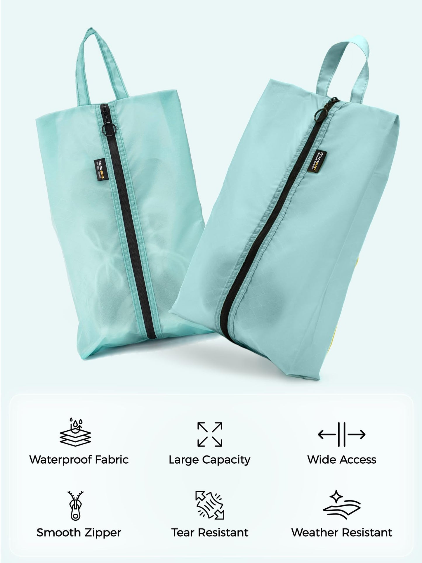 SOARSAIL 2 Pack Shoe Bags for Travel, Water-Resistant and Tear-Resistant Shoe Pouch for Sport, Shoe Organizer for Gym, Soccer, Golf, Tennis, Baseball (Cyan, 2 Pack)