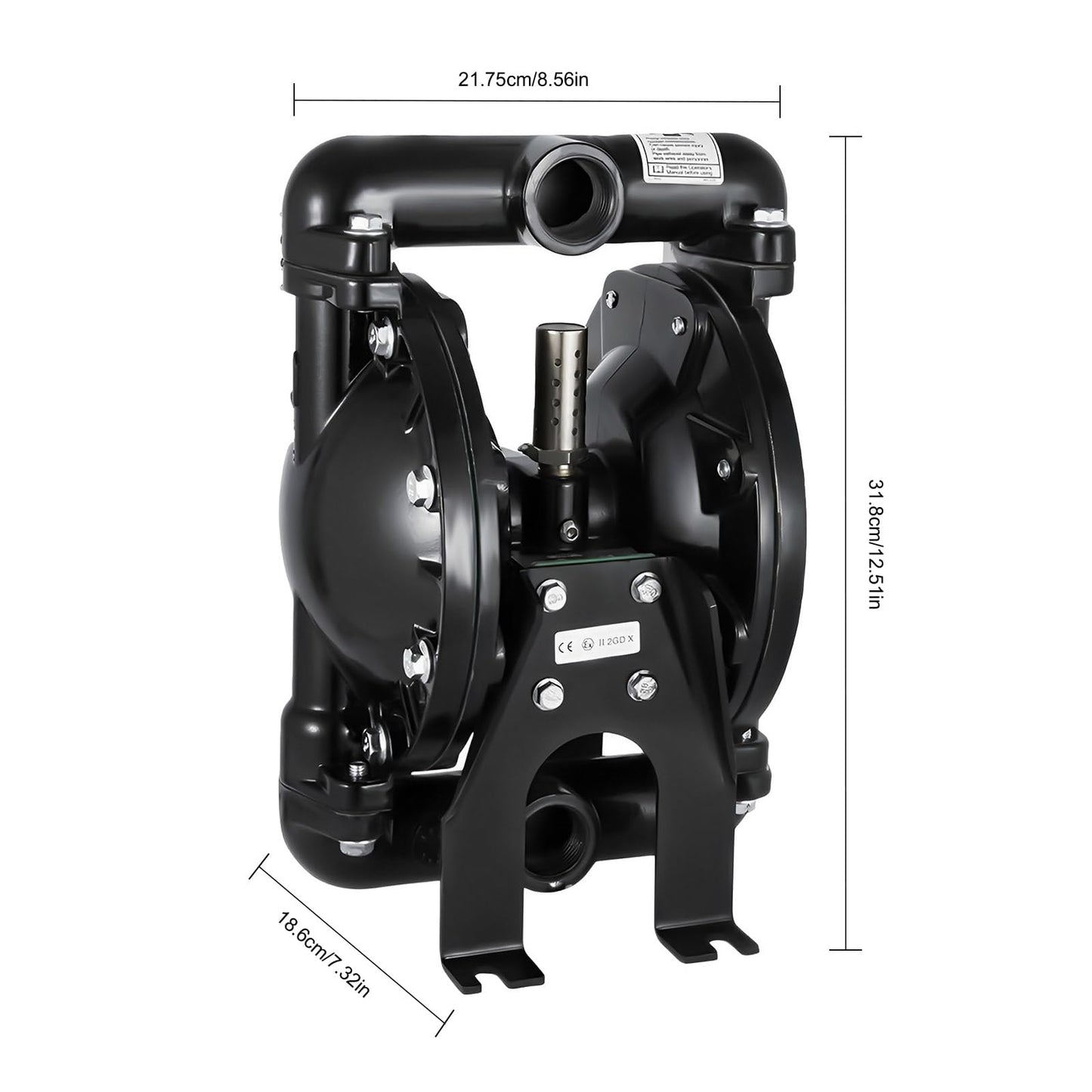 Air Operated Diaphragm Pump, 1 inch Inlet Outlet 39.6 GPM Pneumatic Transfer Max 120PSI 1/8 inch Pass Suspended Pneumatic Diaphragm Pump,Aluminum Body + Nitrile